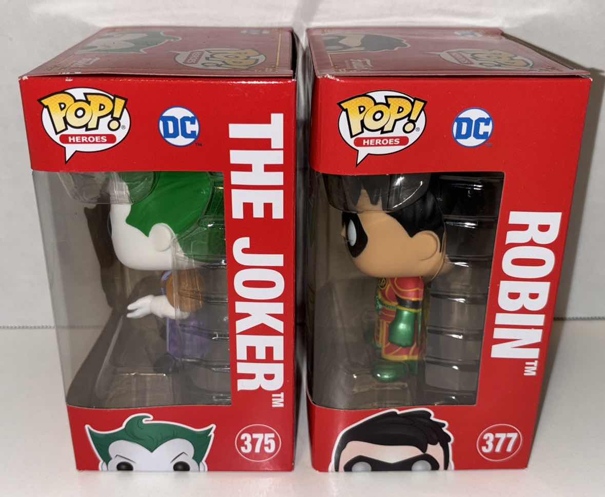 Photo 1 of NEW FUNKO POP! HEROES DC IMPERIAL PALACE VINYL FIGURES, #375 THE JOKER & #377 ROBIN