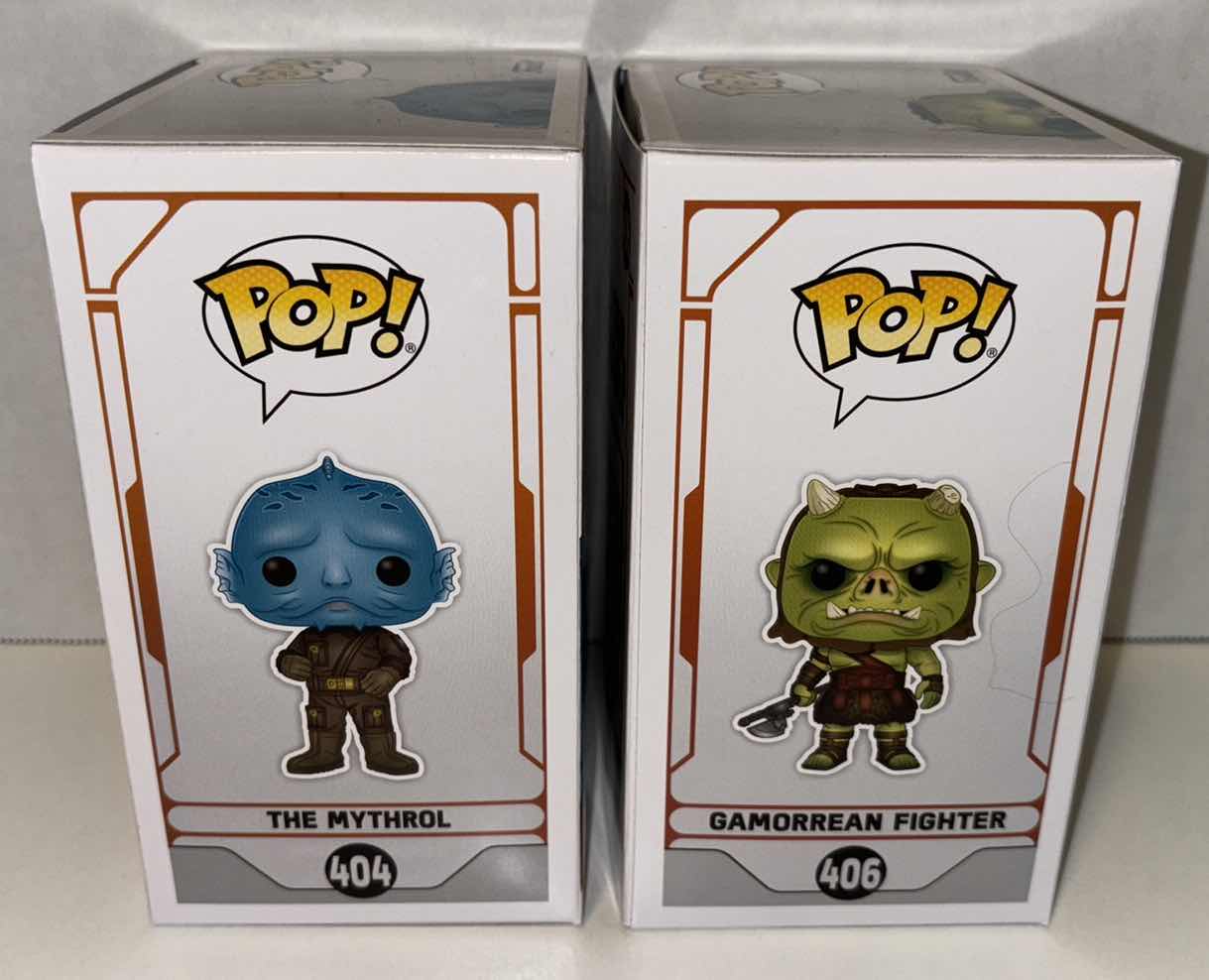 Photo 1 of NEW FUNKO POP! STAR WARS BOBBLE-HEAD VINYL FIGURES, #404 THE MYTHROL & #406 GAMORREAN FIGHTER