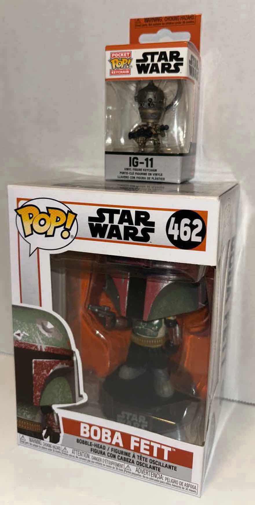 Photo 1 of NEW FUNKO POP! STAR WARS BOBBLE-HEAD VINYL FIGURE & POCKET POP! KEYCHAIN, #462 BOBA FETT & IG-11 KEYCHAIN