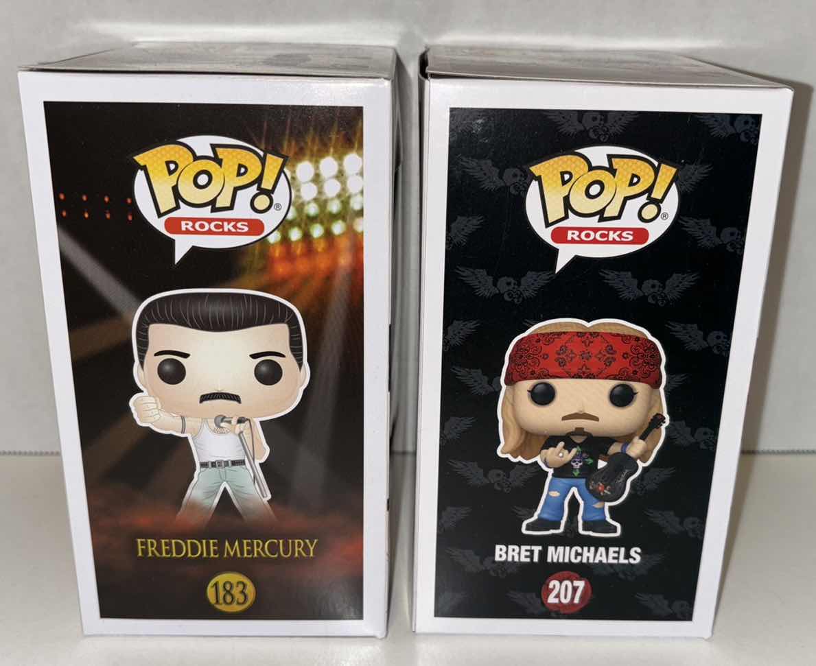 Photo 1 of NEW FUNKO POP! ROCKS VINYL FIGURES, #183 QUEEN- FREDDIE MERCURY & #207 BRET MICHAELS