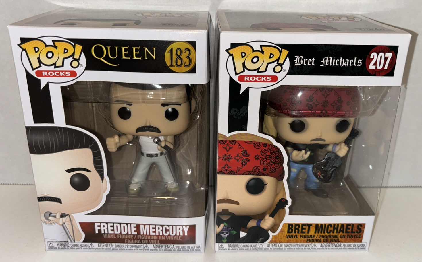 Photo 1 of NEW FUNKO POP! ROCKS VINYL FIGURES, #183 QUEEN- FREDDIE MERCURY & #207 BRET MICHAELS