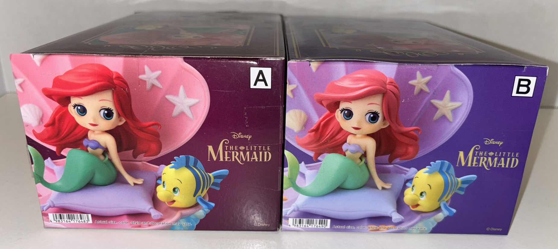 Photo 1 of NEW BANDAI Q POSKET STORIES, 2-PACK THE LITTLE MERMAID STATUE VERSION A (PINK) & VERSION B (PURPLE)