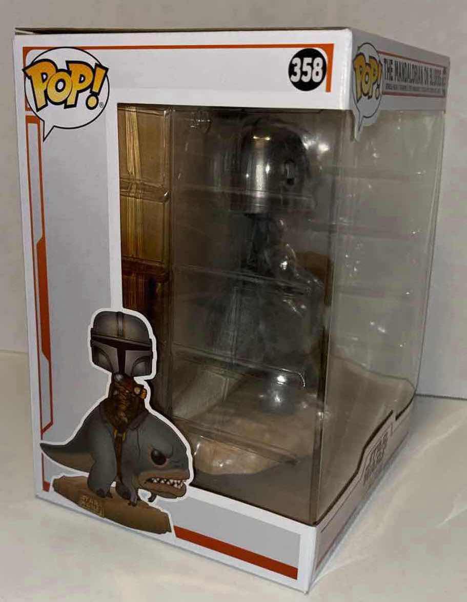 Photo 1 of NEW FUNKO POP! STAR WARS THE MANDALORIAN BOBBLE-HEAD VINYL FIGURE, #358 THE MANDALORIAN ON BLURRG