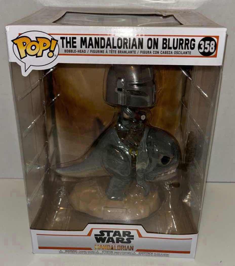 Photo 1 of NEW FUNKO POP! STAR WARS THE MANDALORIAN BOBBLE-HEAD VINYL FIGURE, #358 THE MANDALORIAN ON BLURRG