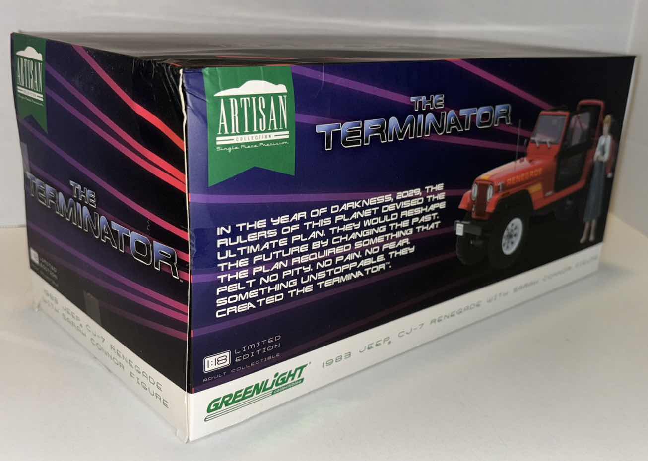 Photo 1 of NEW GREENLIGHT COLLECTIBLES 1:18 SCALE DIE-CAST VEHICLE W FIGURE, THE TERMINATOR 1983 JEEP CJ-7 RENEGADE W SARAH CONNOR FIGURE