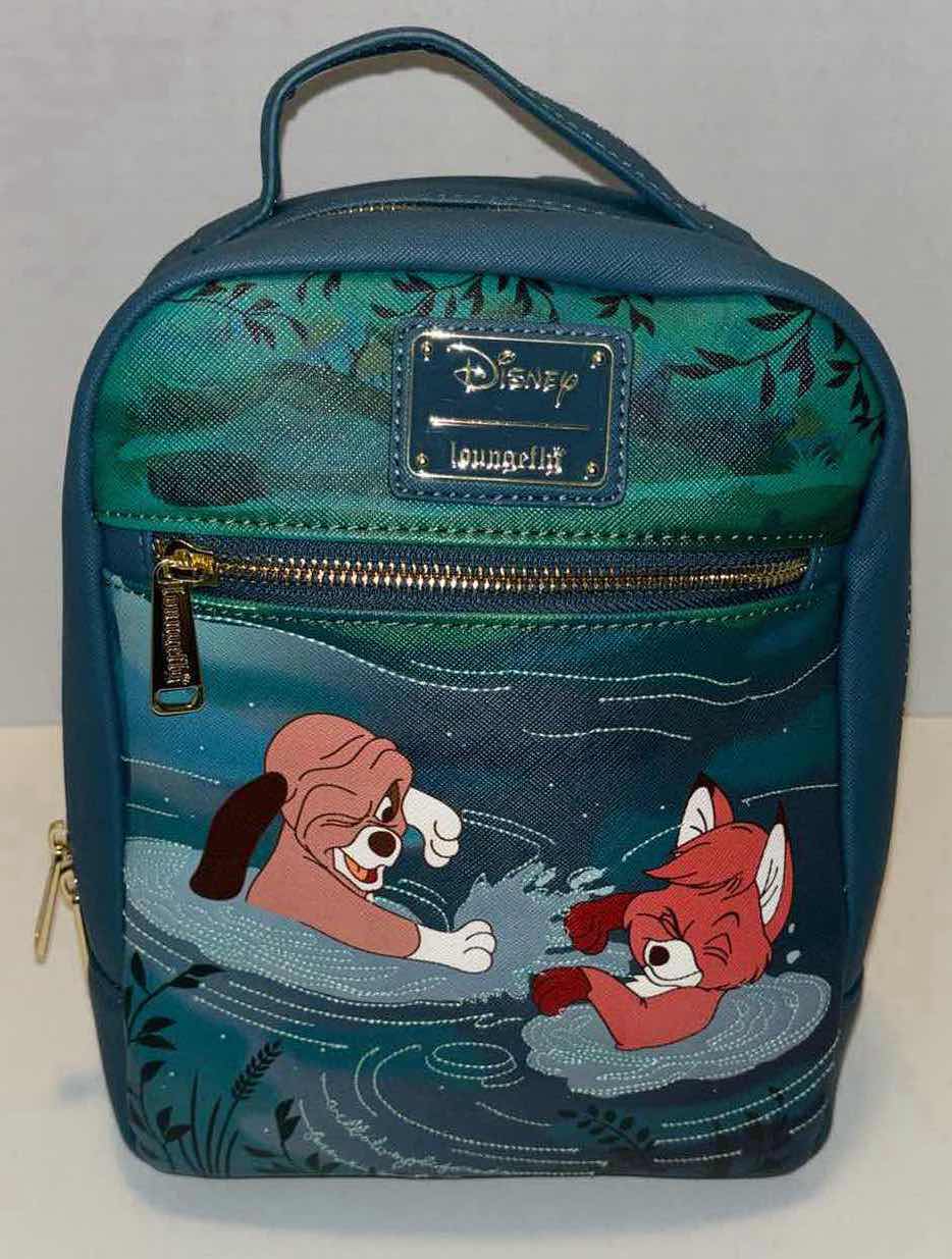 Photo 1 of NEW LOUNGEFLY 707 STREET EXCLUSIVE DISNEY’S FOX & THE HOUND “WATER FIGHT” MINI BACKBACK