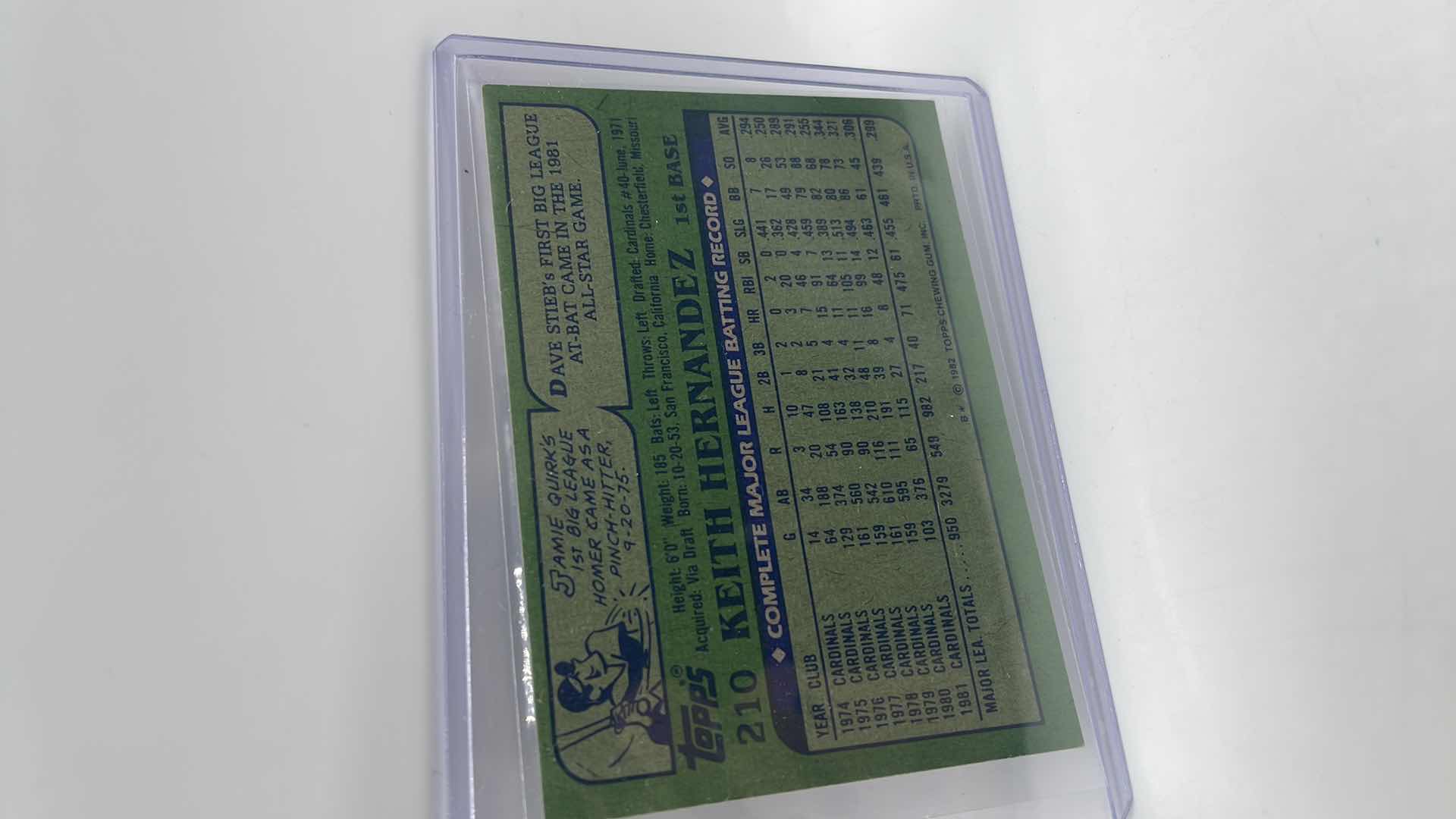Photo 1 of 1982 KEITH HERNADEZ TOPPS CARD 210