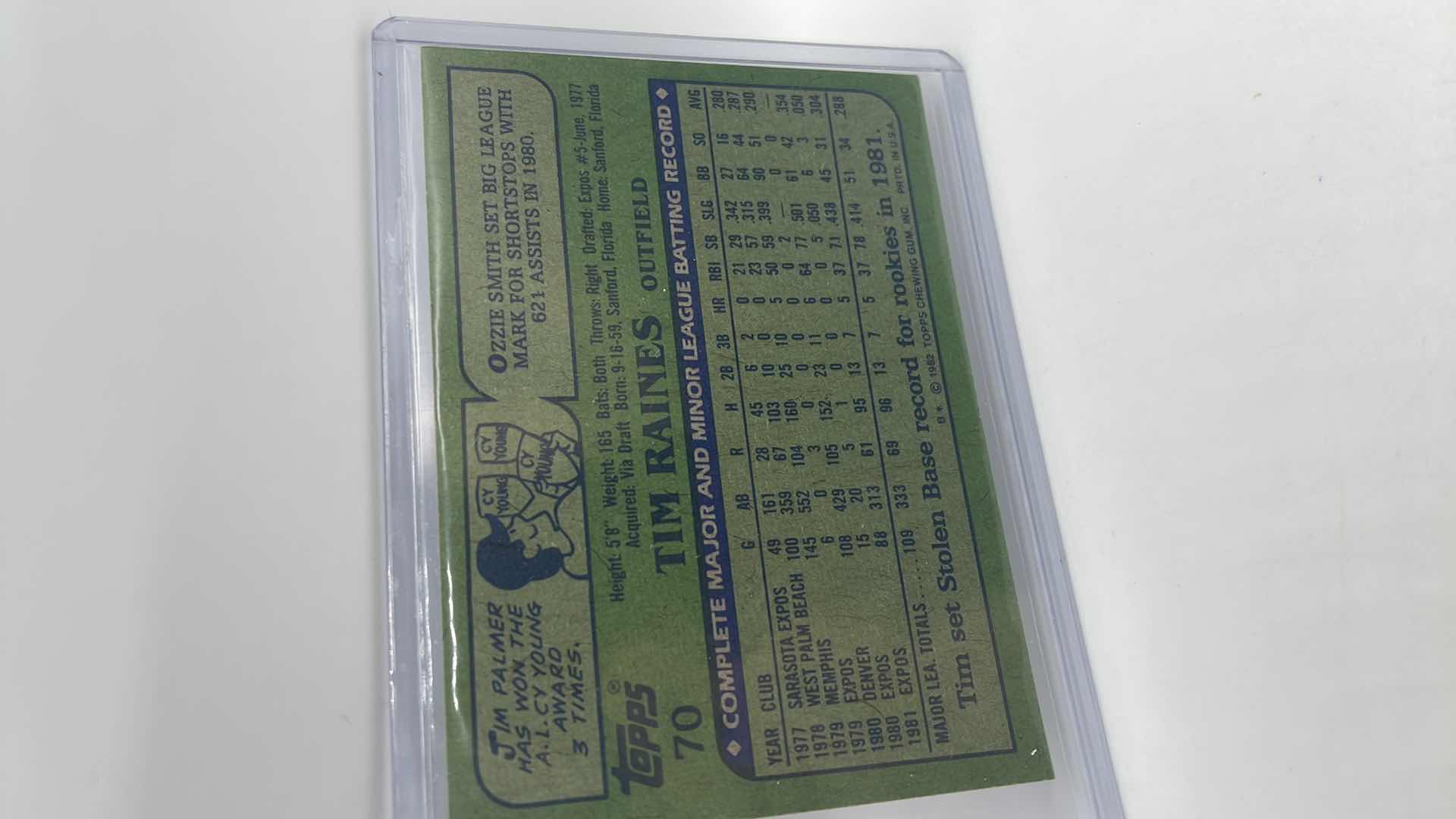 Photo 1 of 1982 TIM RAINES TOPPS CARD 70