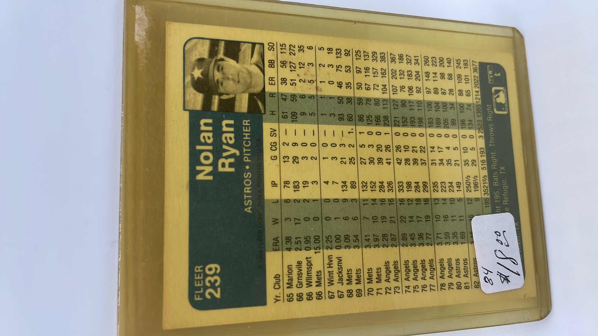 Photo 1 of 1984 NOLAN RYAN FLEER CARD 239