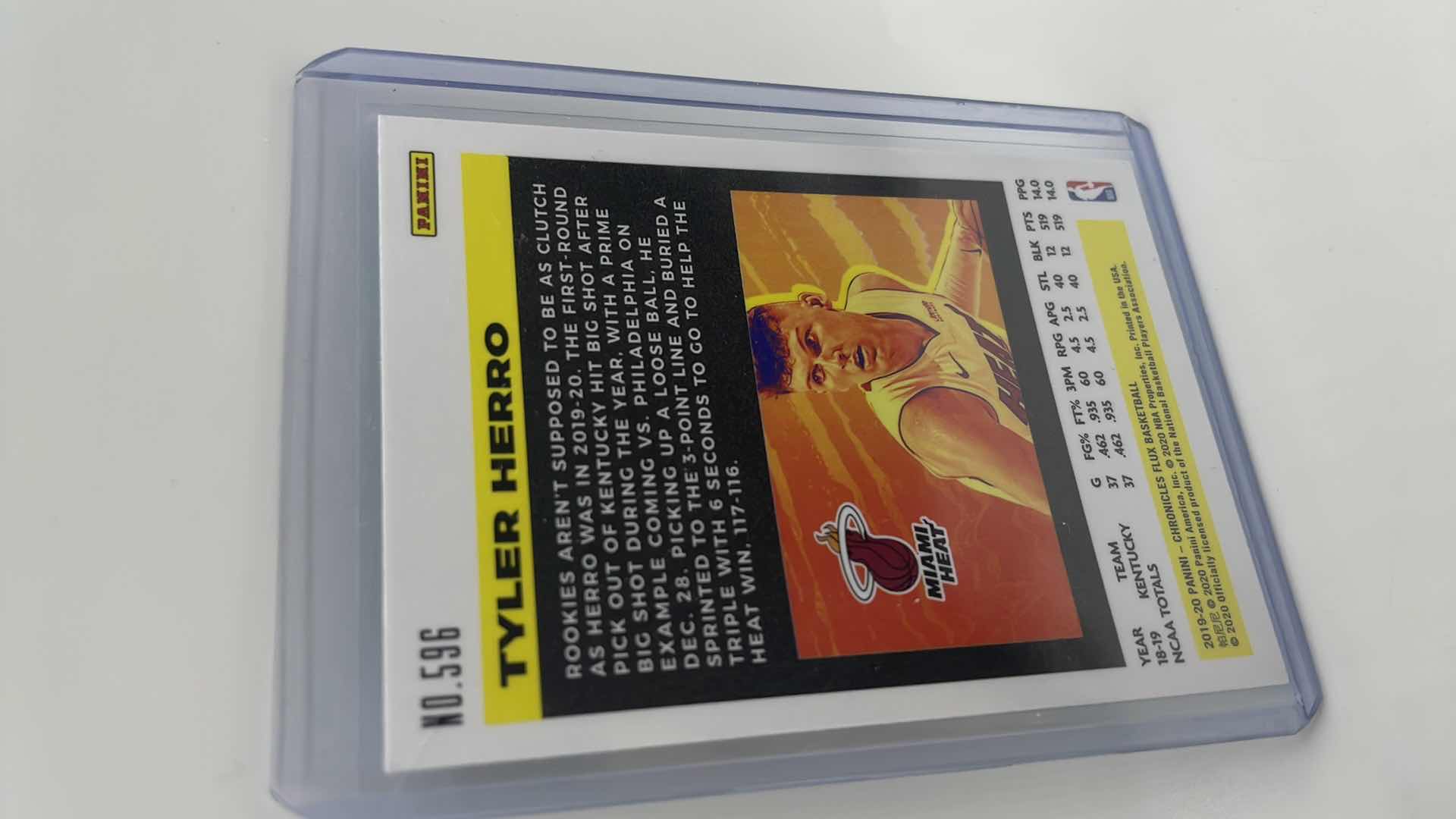 Photo 1 of 2019-20 TYLER HERRO PANINI CHRONICLES FLUX SILVER PRIZM ROOKIE CARD 596