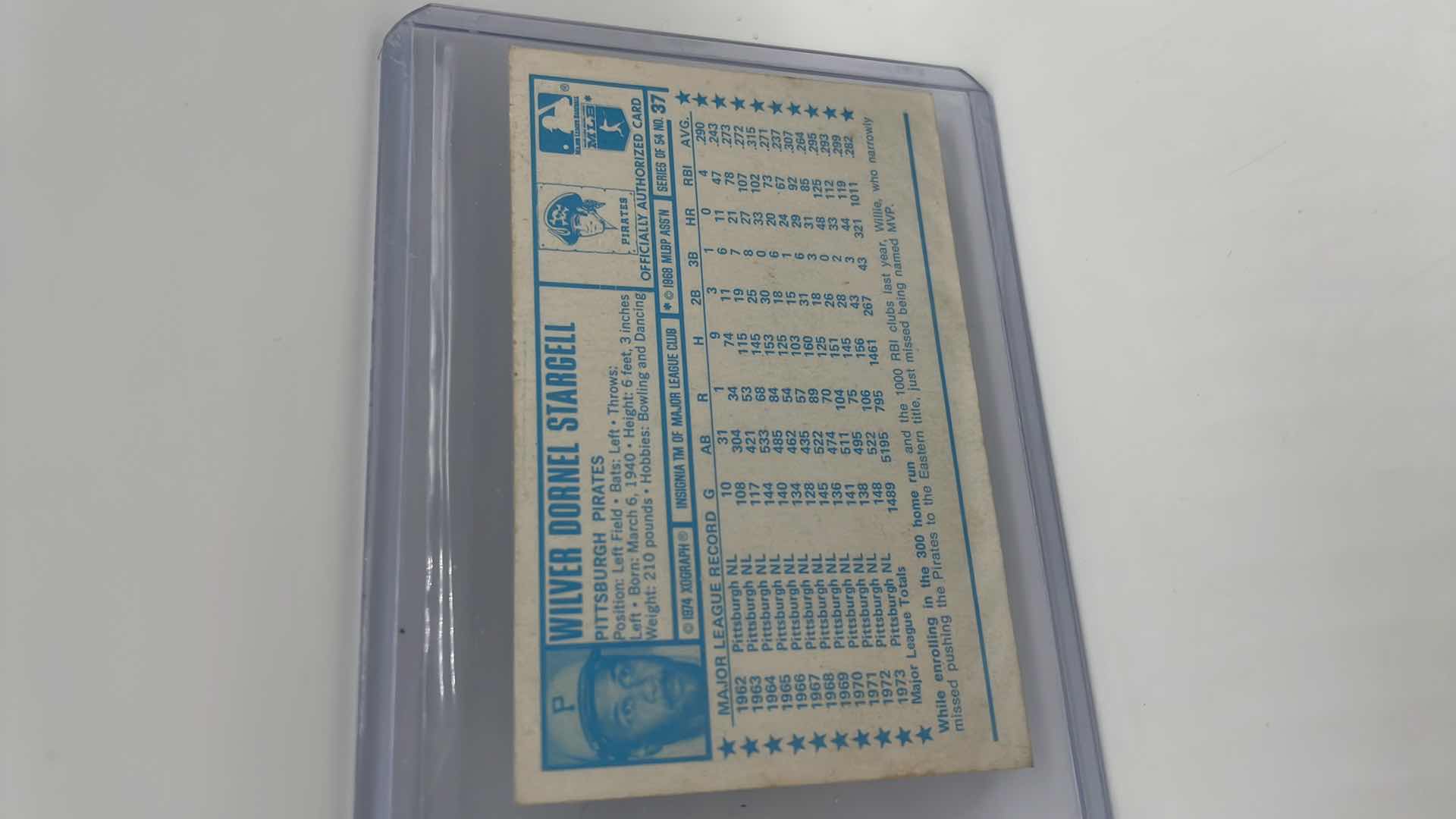 Photo 2 of RARE 1974 WILLER STARGELL KELLOGGS CARD 37