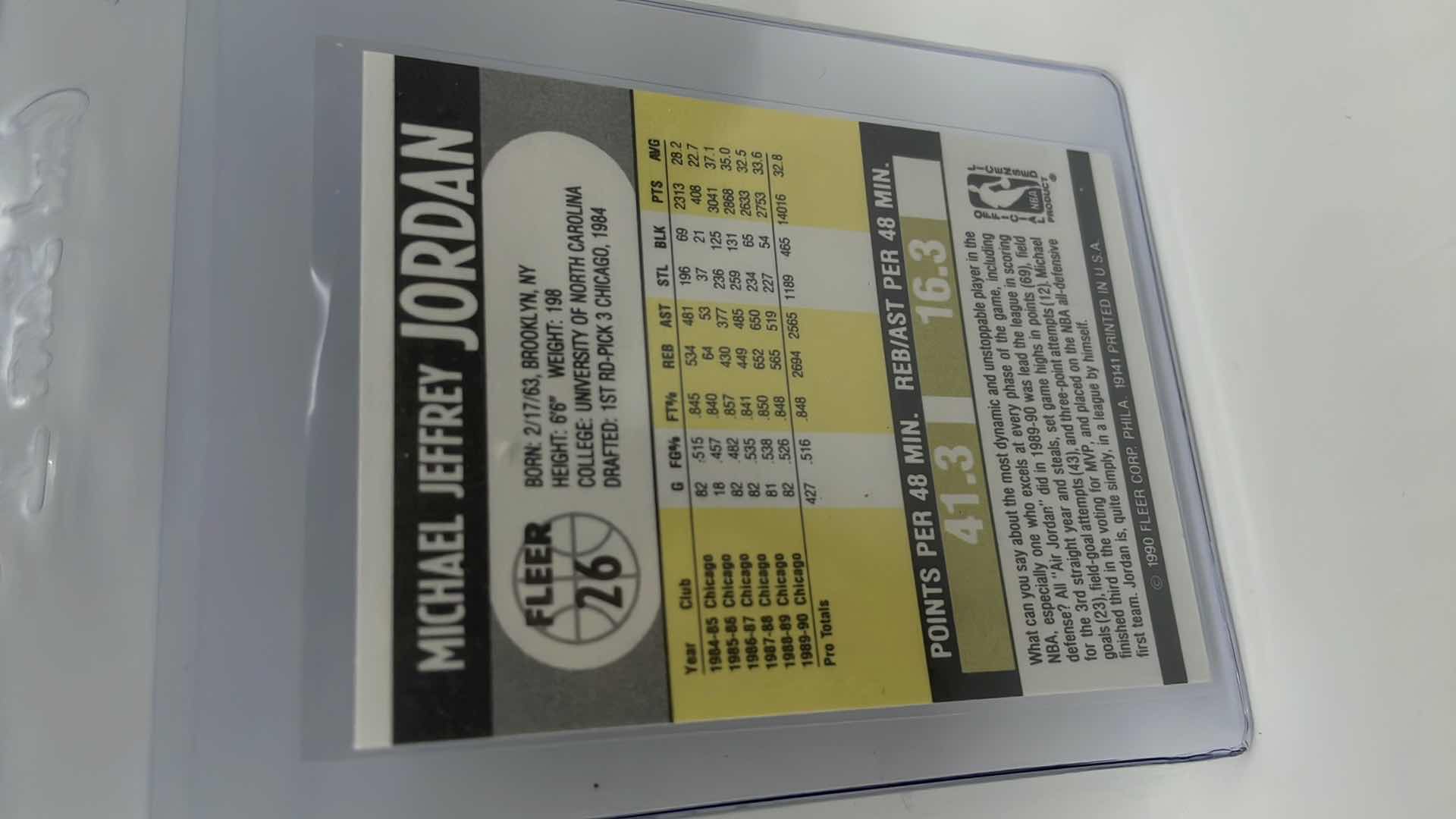 Photo 1 of 1990 MICHAEL JORDAN FLEER CARD 26