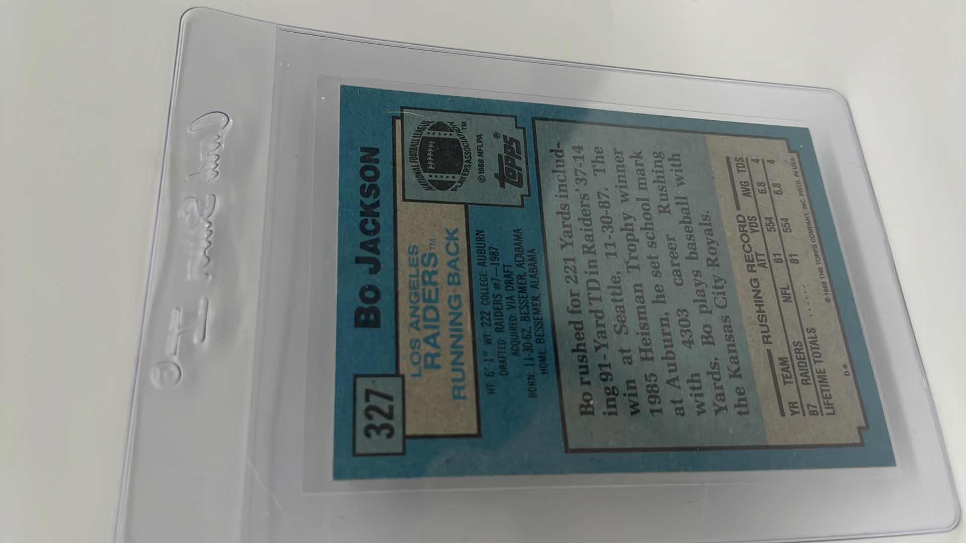 Photo 1 of 1988 BO JACKSON TOPPS ROOKIE CARD 327