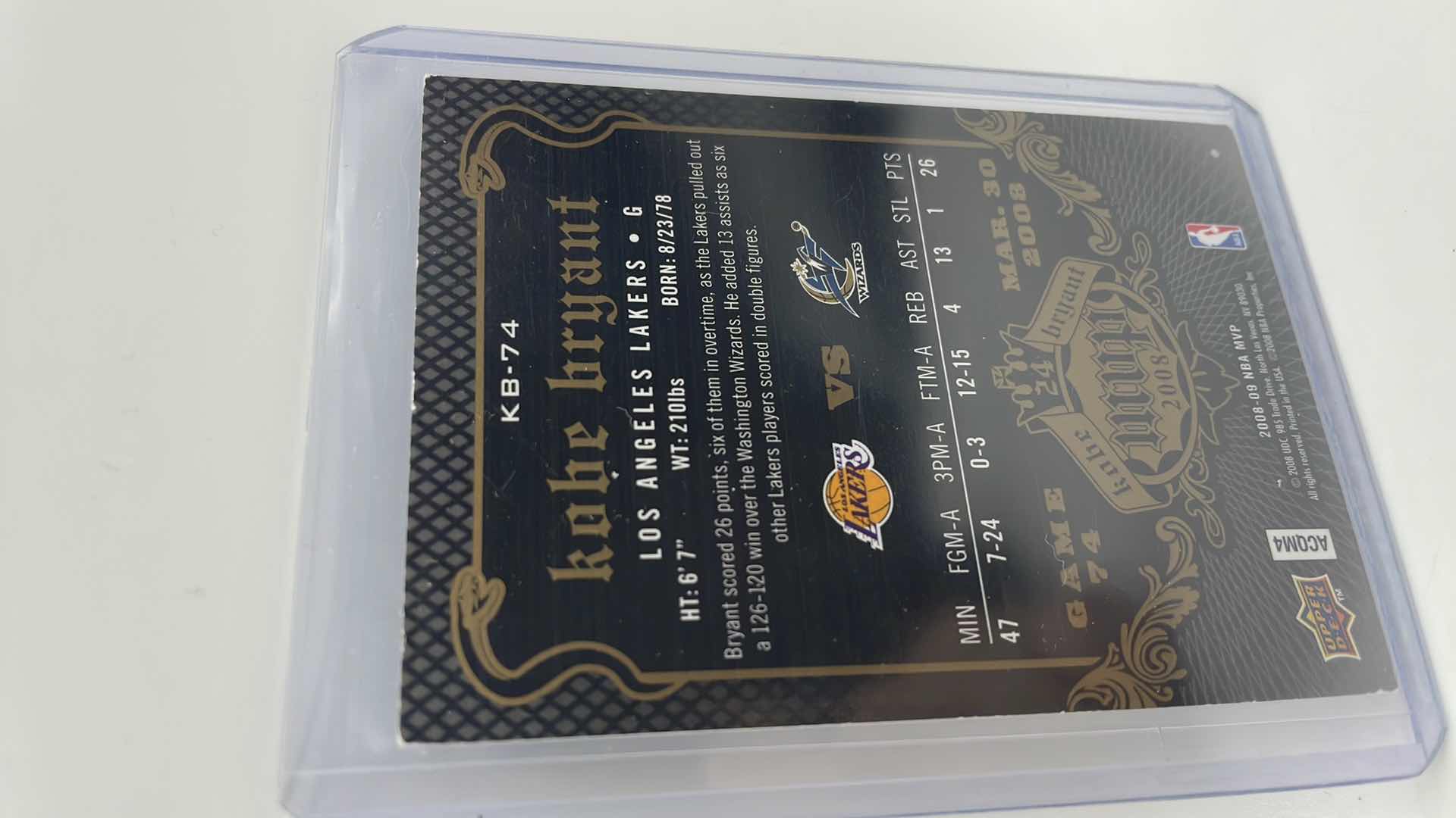 Photo 1 of 2008-09 KOBE BRYANT UPPER DECK CARD 74