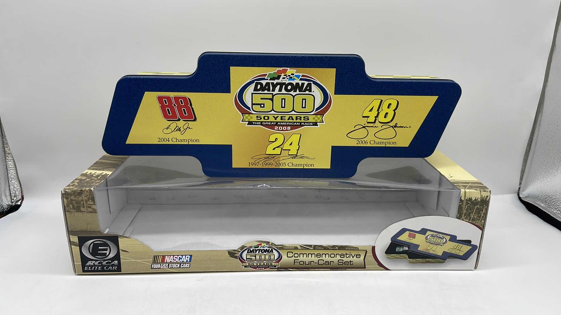 Photo 1 of 2008 HENDRICK MOTORSPORTS 4 CAR TIN SET DAYTONA 500 50 YEARS NASCAR DIECAST 1:64 