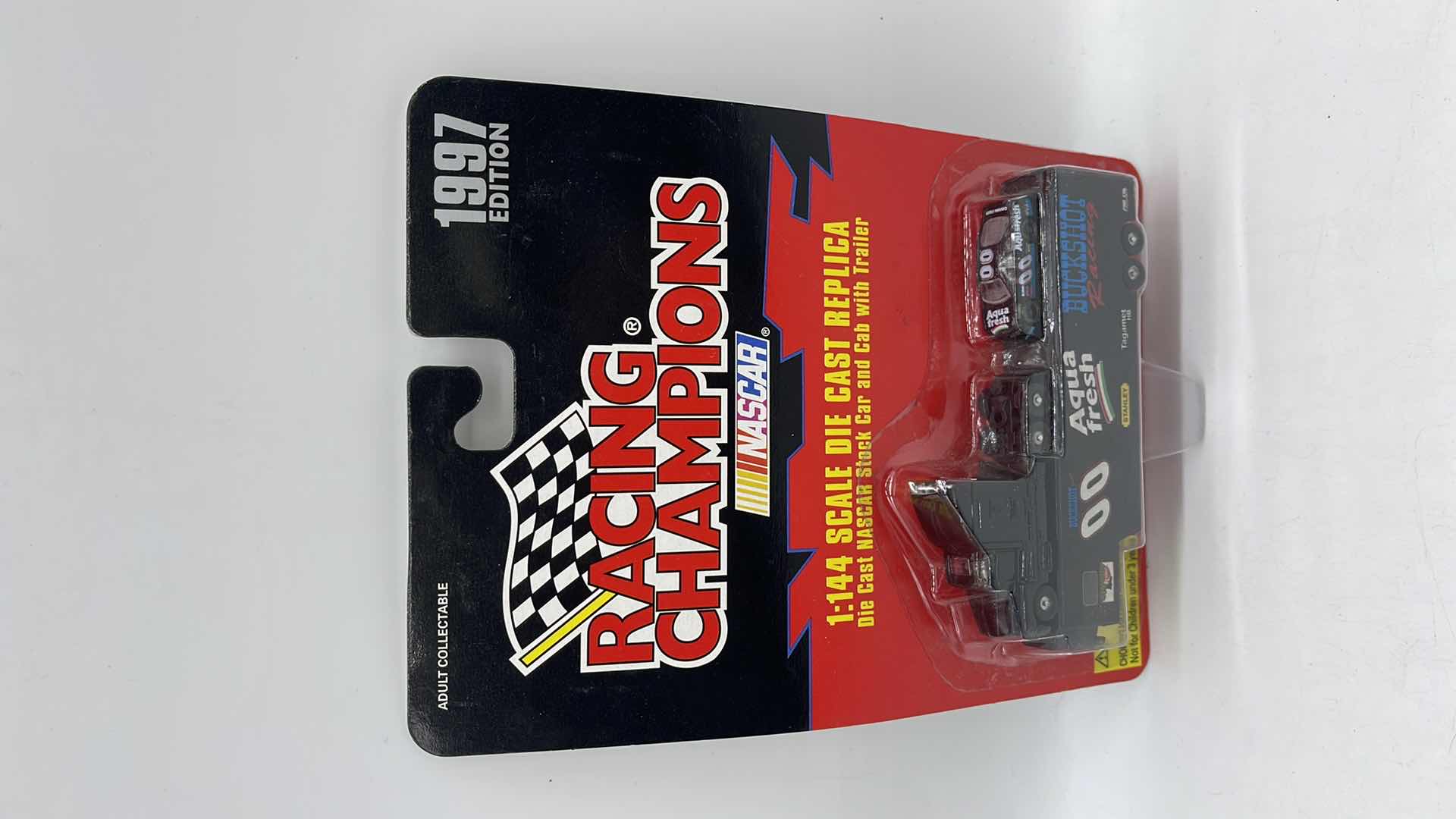 Photo 1 of 1997 NASCAR RACING CHAMPIONS BUCKSHOT JONES AQUA FRESH TRANSPORTER & CAR DIECAST SET 