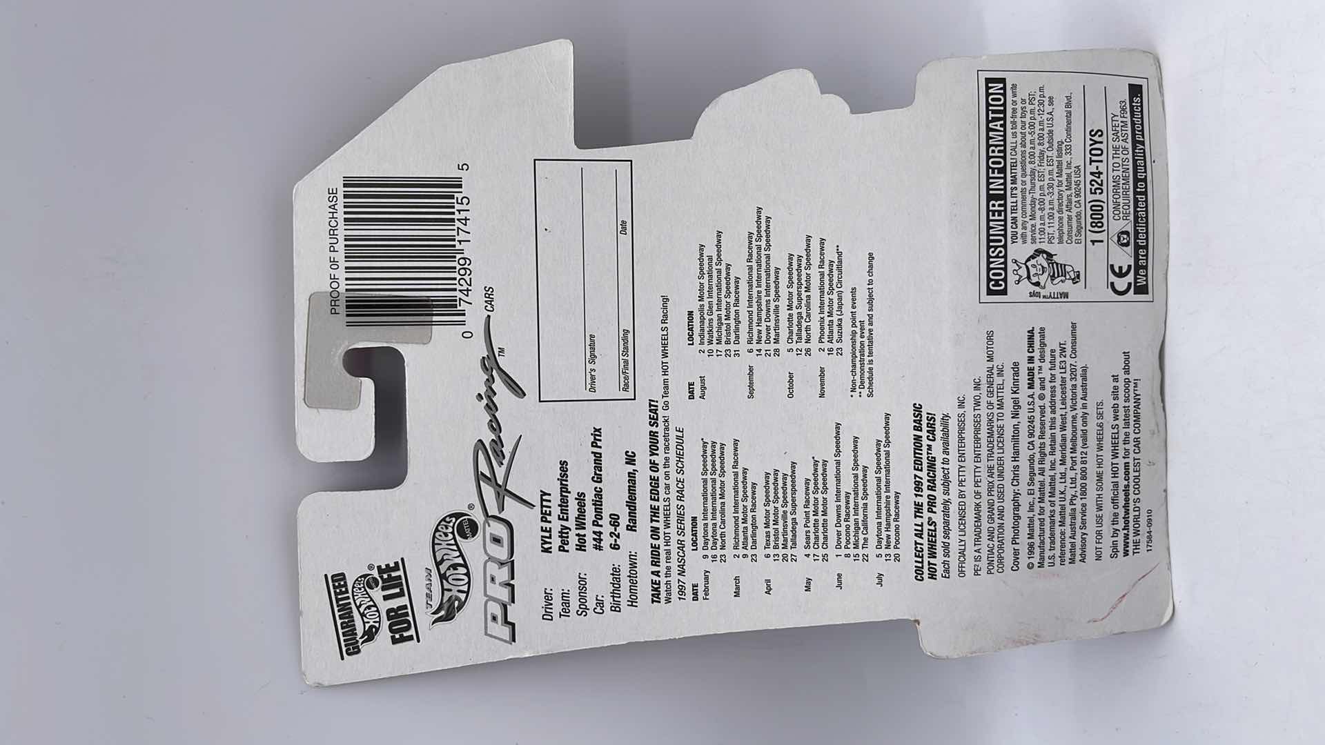 Photo 1 of 1997 KYLE PETTY #44 HOT WHEELS CAR