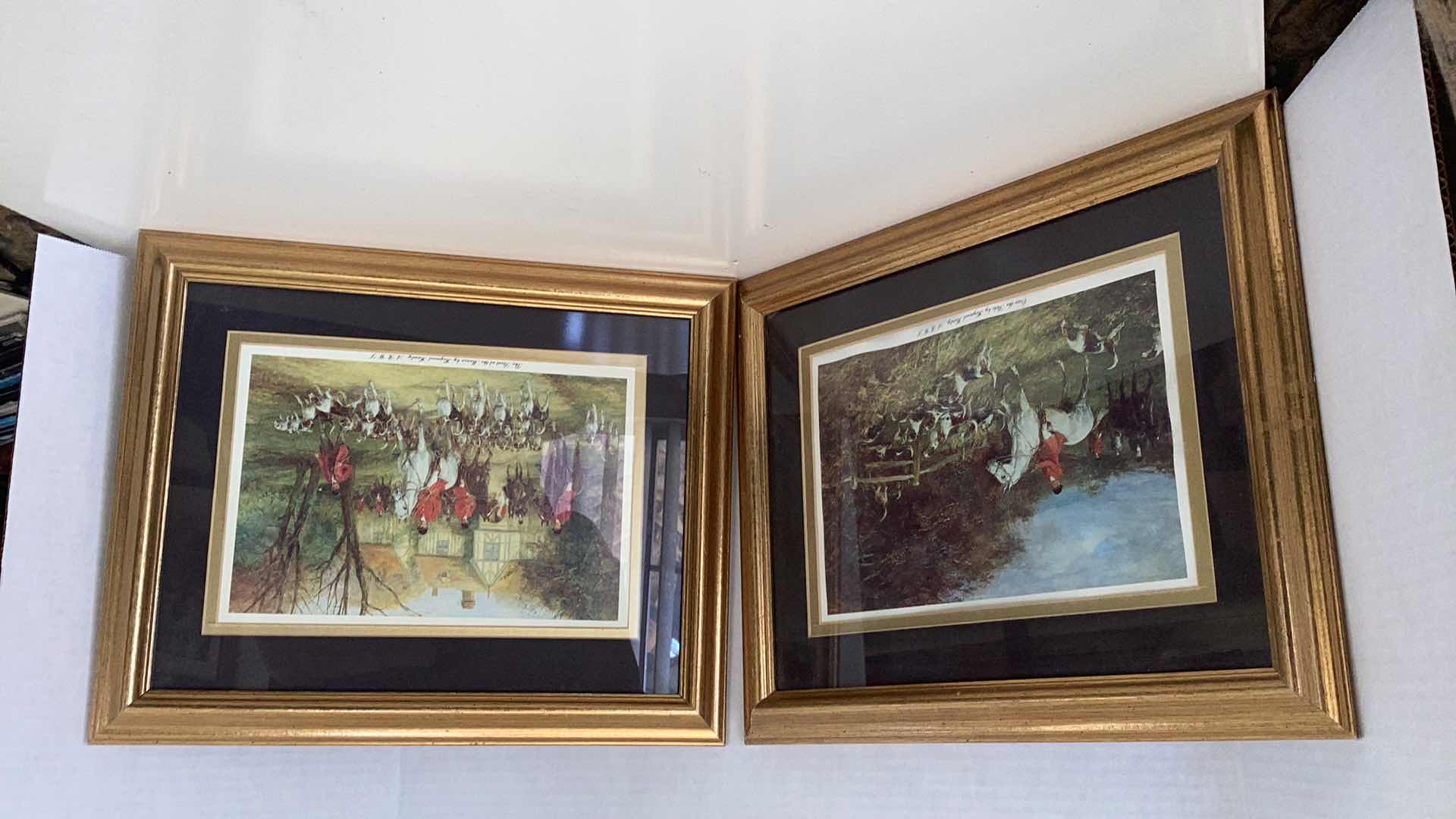 Photo 1 of TWO VINTAGE HEYWOOD HARDY HUNTING PRINTS 15” X H 13”