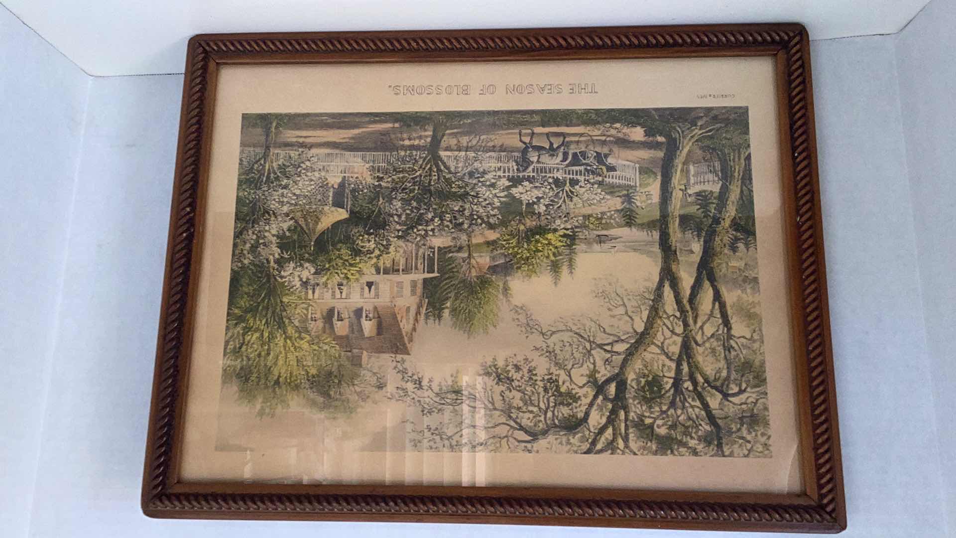 Photo 1 of VINTAGE THE SEASON OF BLOSSOMS CURRIER AND IVES PRINT 17” X H 14”
