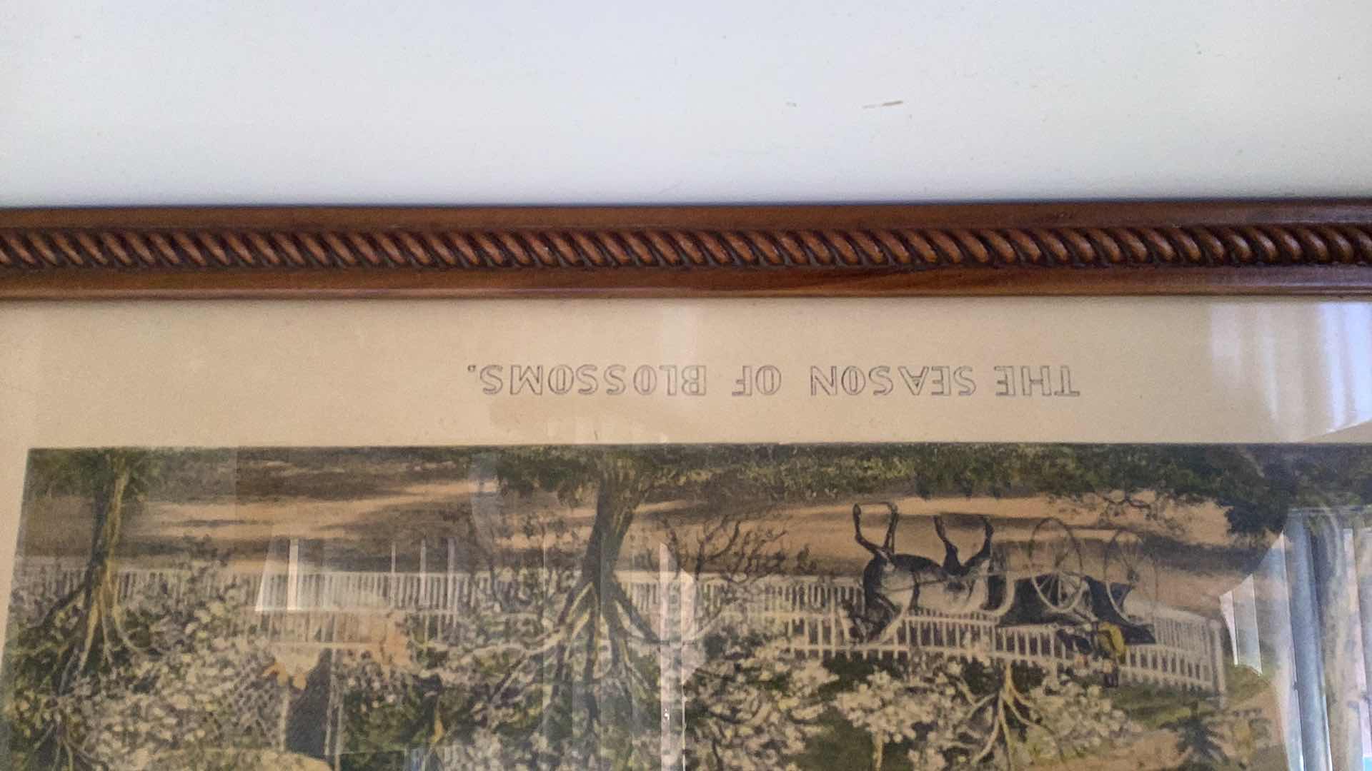 Photo 1 of VINTAGE THE SEASON OF BLOSSOMS CURRIER AND IVES PRINT 17” X H 14”