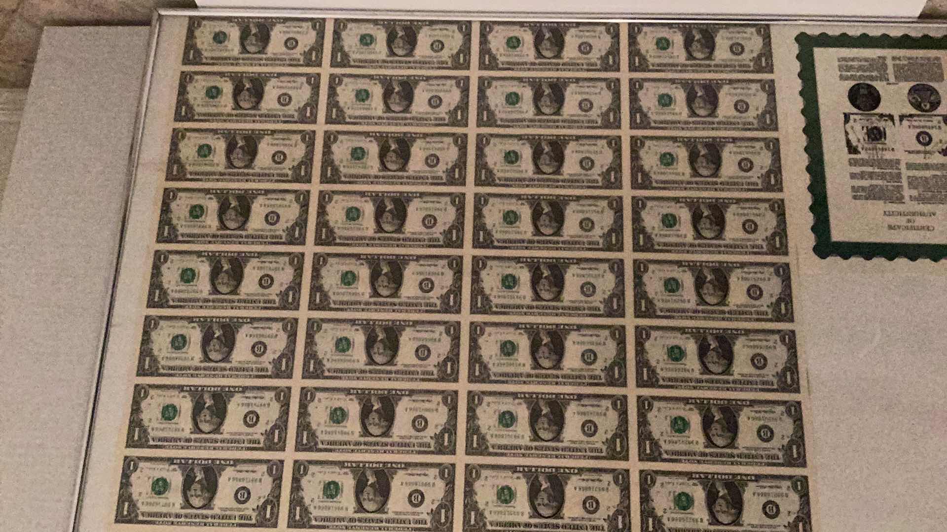 Photo 1 of ULTRA RARE UNCUT 1995 32 X $1 BILLS FROM U.S. TREASURY