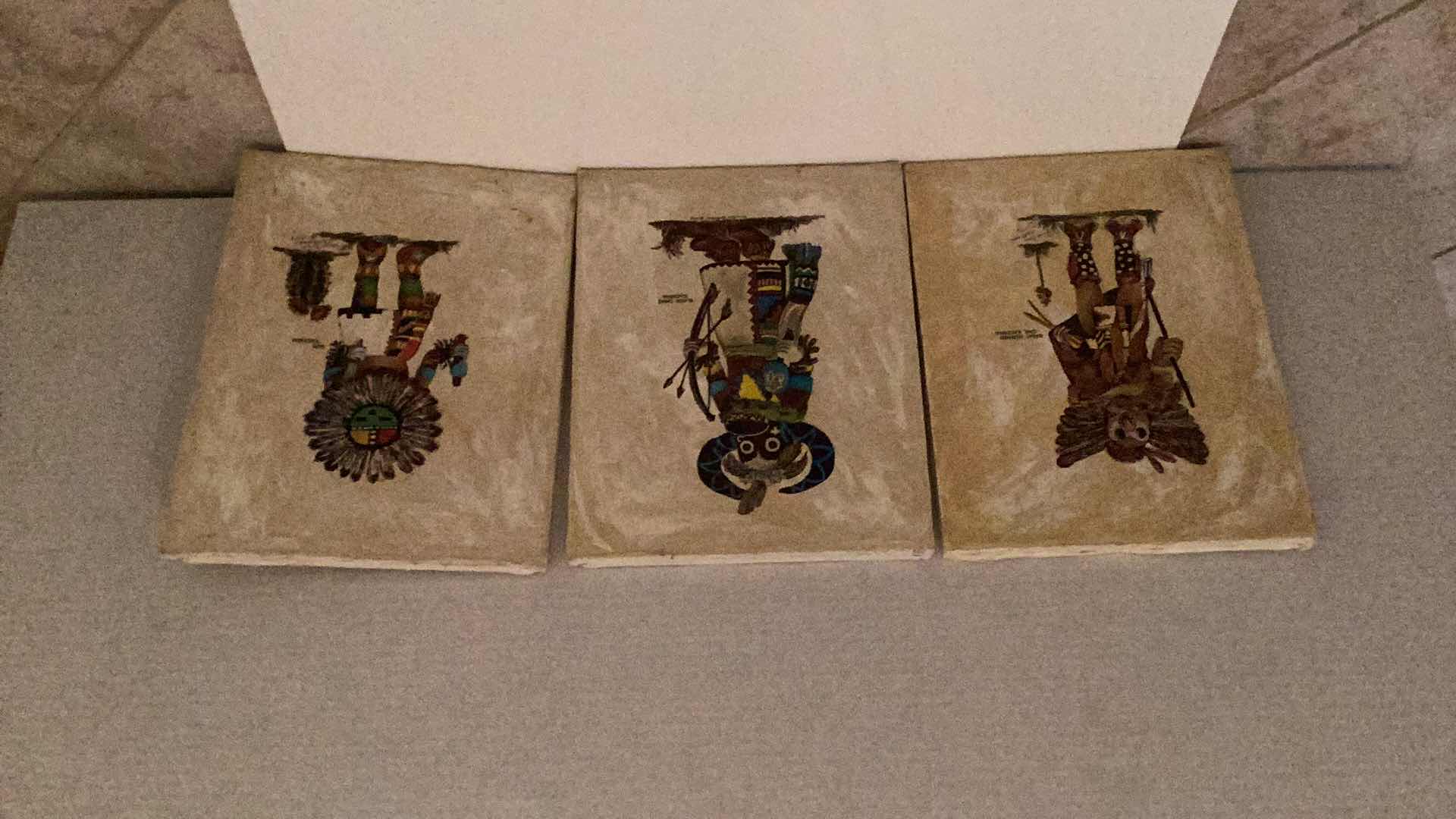 Photo 1 of THREE VINTAGE 1973 TERRY ANN LATTERMAN KACHINA OIL PAINTINGS 11” X H 14”