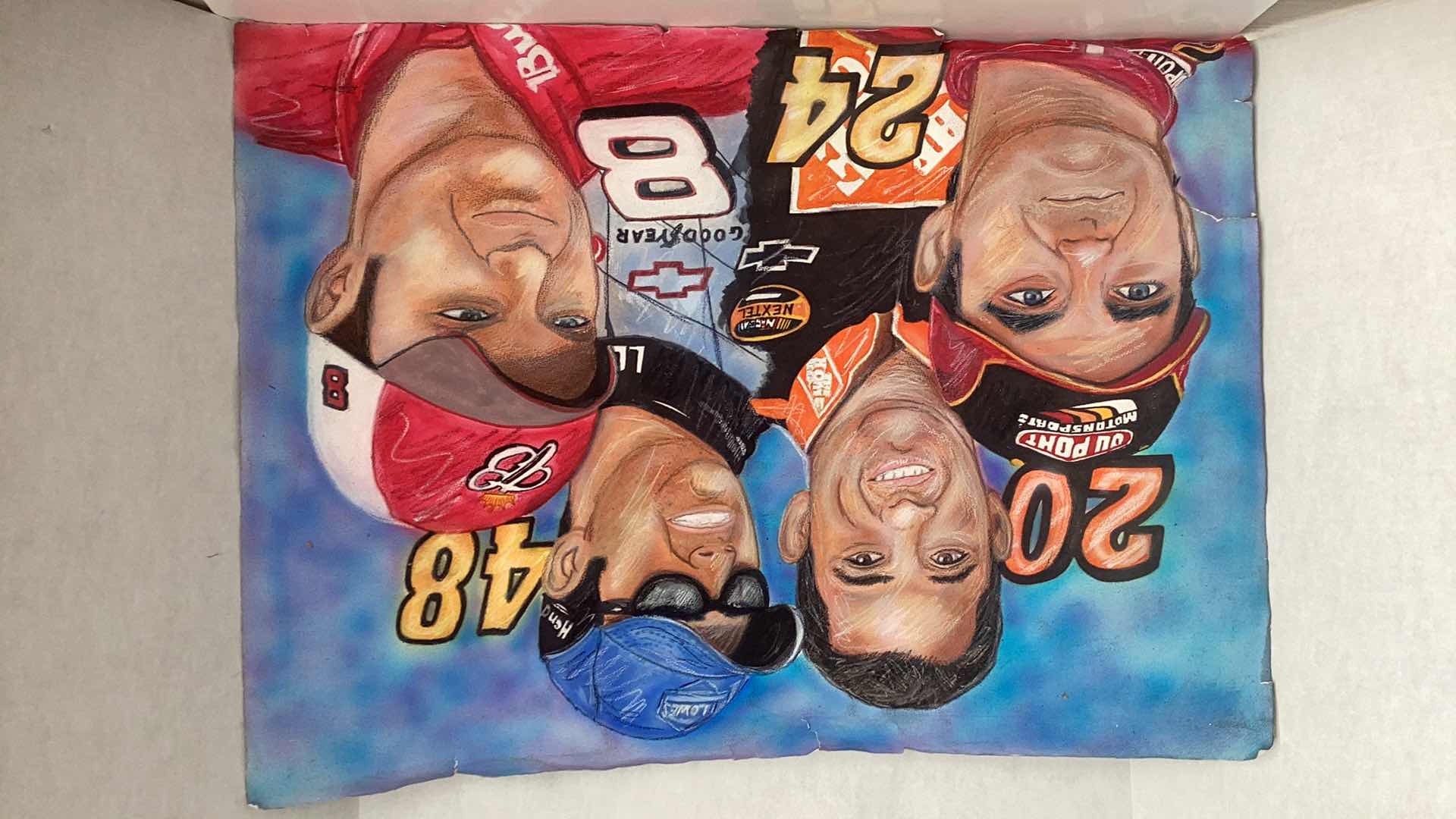 View 1 of LARGE HAND DRAWN NASCAR GREATS ARTWORK  BY REYNA 30” X H 22”