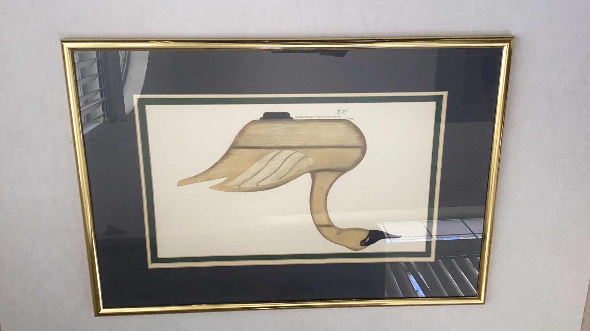 Photo 1 of VINTAGE 1935 ARTHUR NEVIN “WHISTLING SWAN DECOY” 43/150 PRINT 31” X H 22”