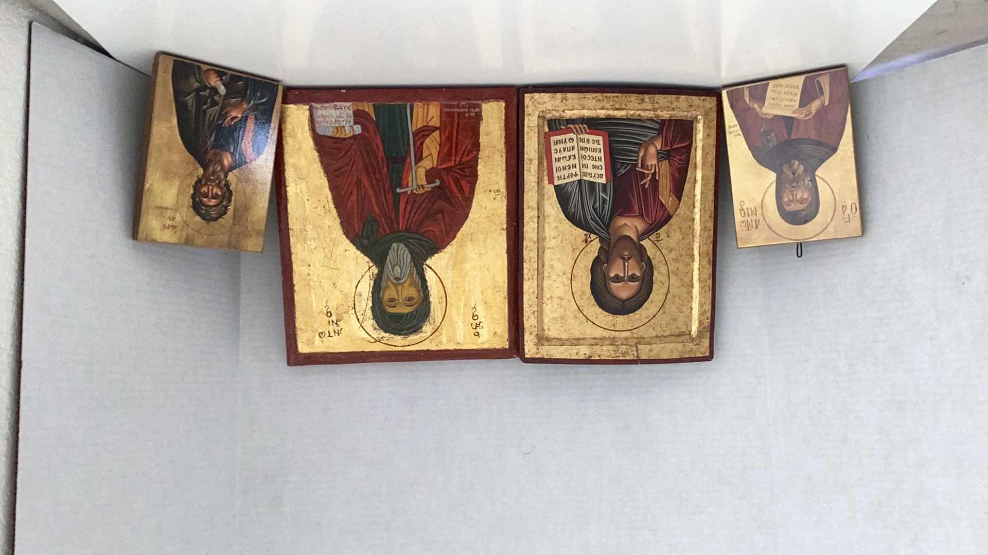 Photo 1 of FOUR RELIGIOUS PLAQUES: CHRIST WITH OPEN BOOK, SAINT ANTHONY, MADE IN GREECE 9” X H 12”