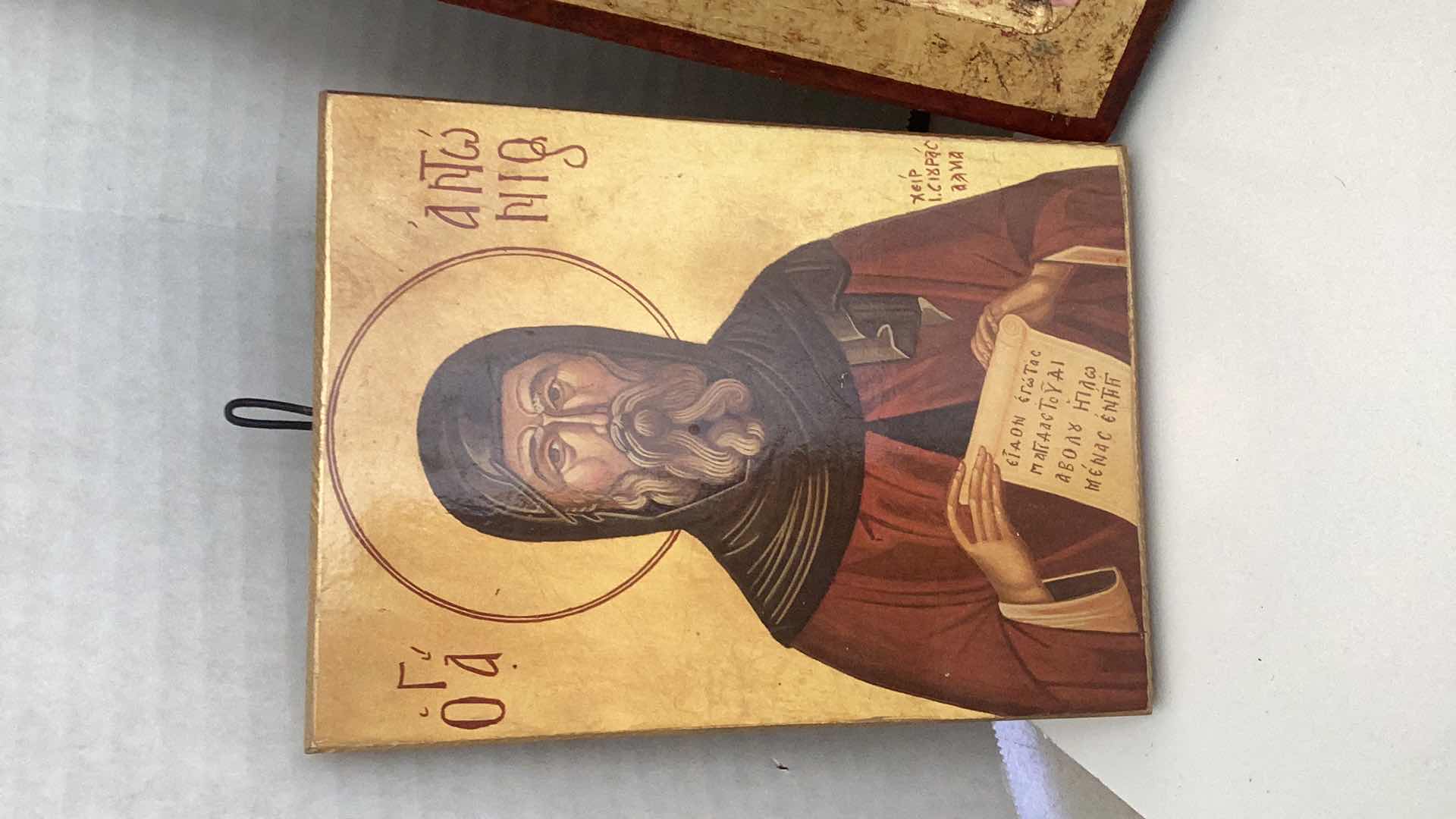 Photo 1 of FOUR RELIGIOUS PLAQUES: CHRIST WITH OPEN BOOK, SAINT ANTHONY, MADE IN GREECE 9” X H 12”