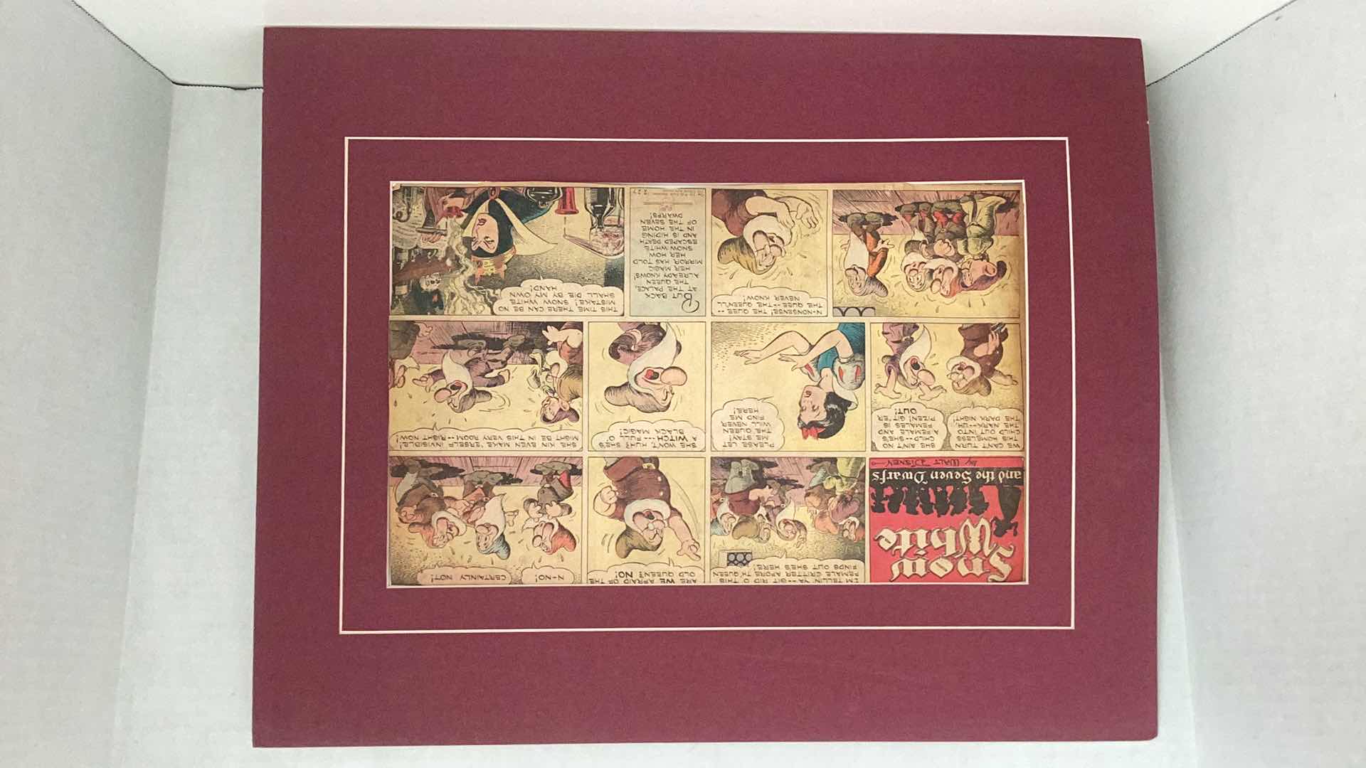 Photo 11 of VINTAGE 1937 WALT DISNEY “SNOW WHITE AND THE SEVEN DWARFS” MATTED ORIGINAL COLOR COMIC STRIP SET OF TWENTY 20” X H 16”