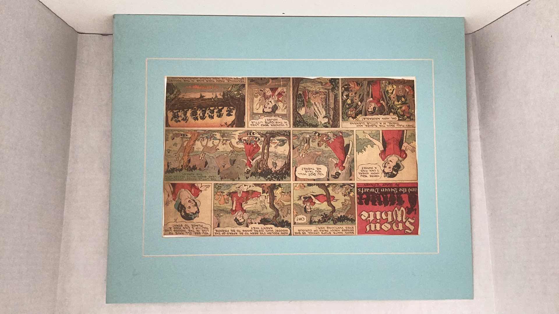 Photo 10 of VINTAGE 1937 WALT DISNEY “SNOW WHITE AND THE SEVEN DWARFS” MATTED ORIGINAL COLOR COMIC STRIP SET OF TWENTY 20” X H 16”