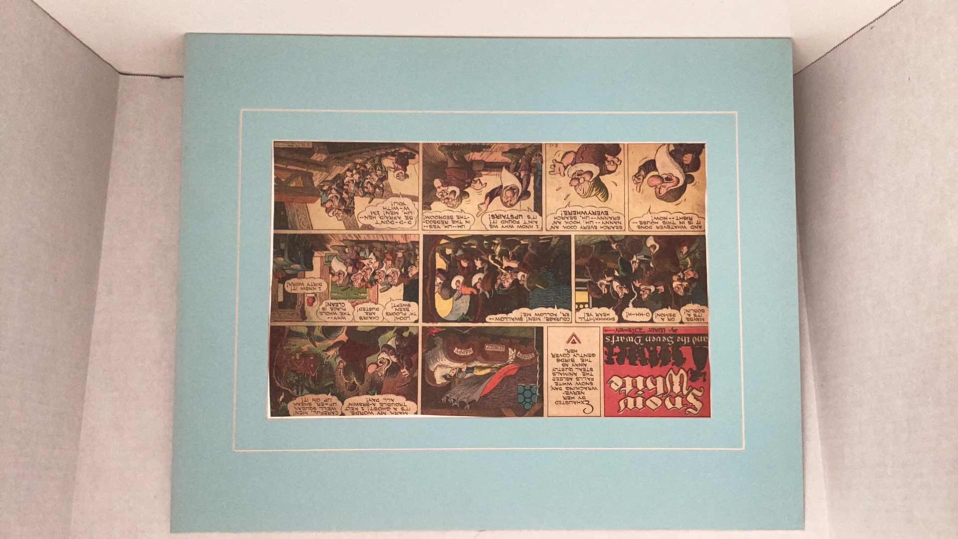 Photo 12 of VINTAGE 1937 WALT DISNEY “SNOW WHITE AND THE SEVEN DWARFS” MATTED ORIGINAL COLOR COMIC STRIP SET OF TWENTY 20” X H 16”