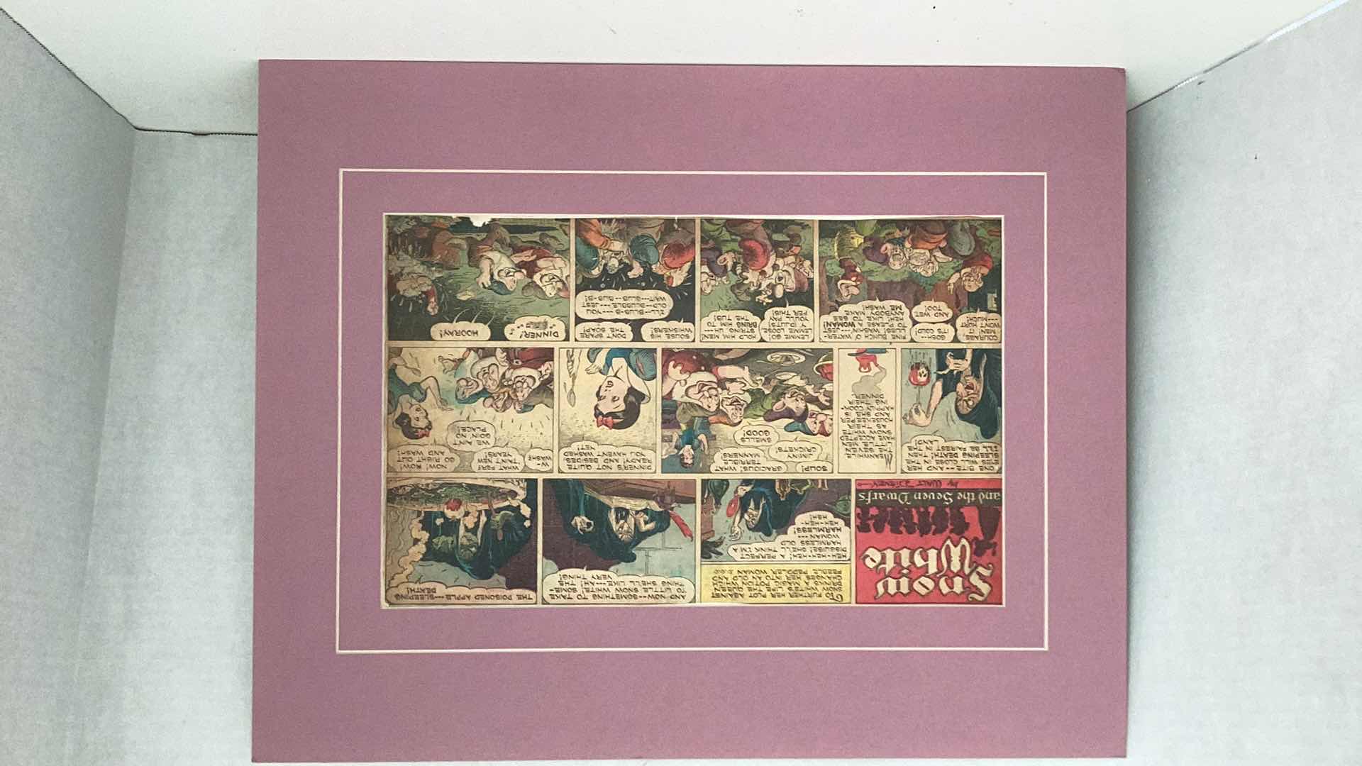 Photo 4 of VINTAGE 1937 WALT DISNEY “SNOW WHITE AND THE SEVEN DWARFS” MATTED ORIGINAL COLOR COMIC STRIP SET OF TWENTY 20” X H 16”