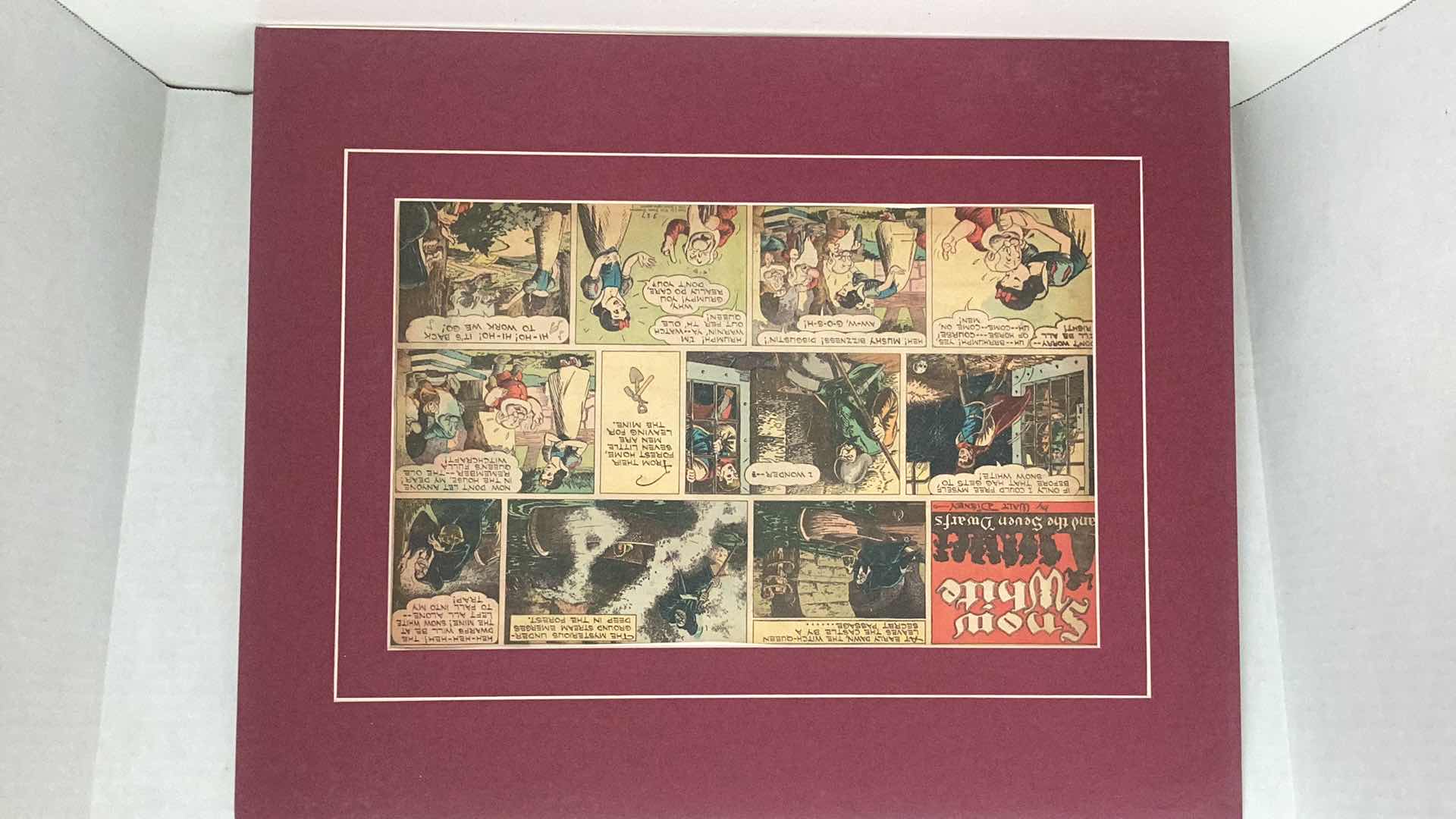 Photo 16 of VINTAGE 1937 WALT DISNEY “SNOW WHITE AND THE SEVEN DWARFS” MATTED ORIGINAL COLOR COMIC STRIP SET OF TWENTY 20” X H 16”