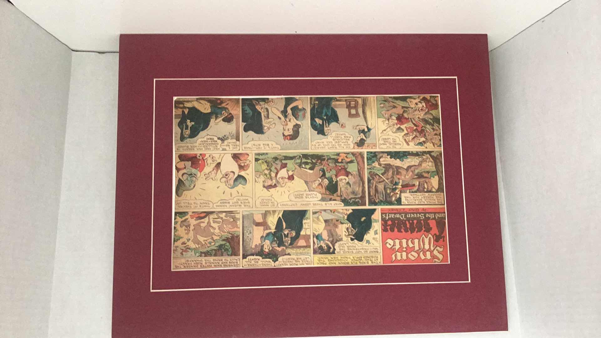 Photo 21 of VINTAGE 1937 WALT DISNEY “SNOW WHITE AND THE SEVEN DWARFS” MATTED ORIGINAL COLOR COMIC STRIP SET OF TWENTY 20” X H 16”