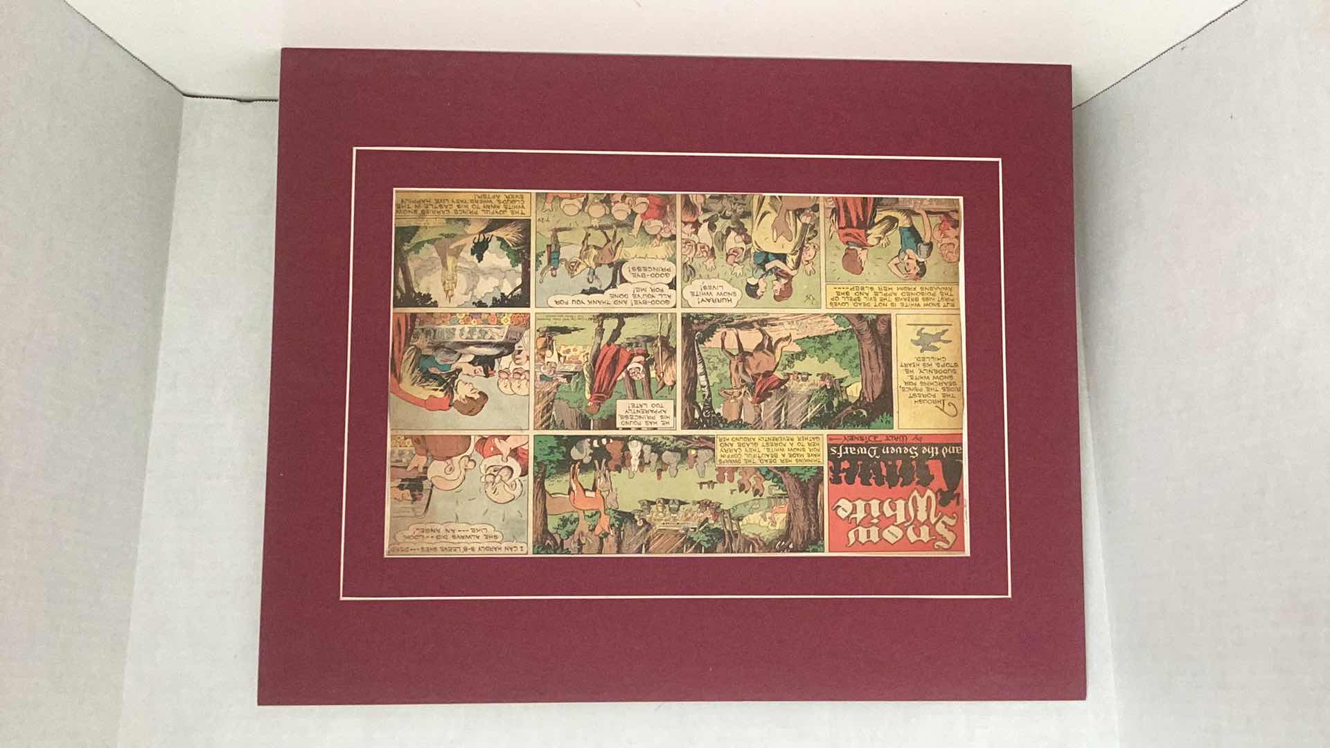 Photo 17 of VINTAGE 1937 WALT DISNEY “SNOW WHITE AND THE SEVEN DWARFS” MATTED ORIGINAL COLOR COMIC STRIP SET OF TWENTY 20” X H 16”