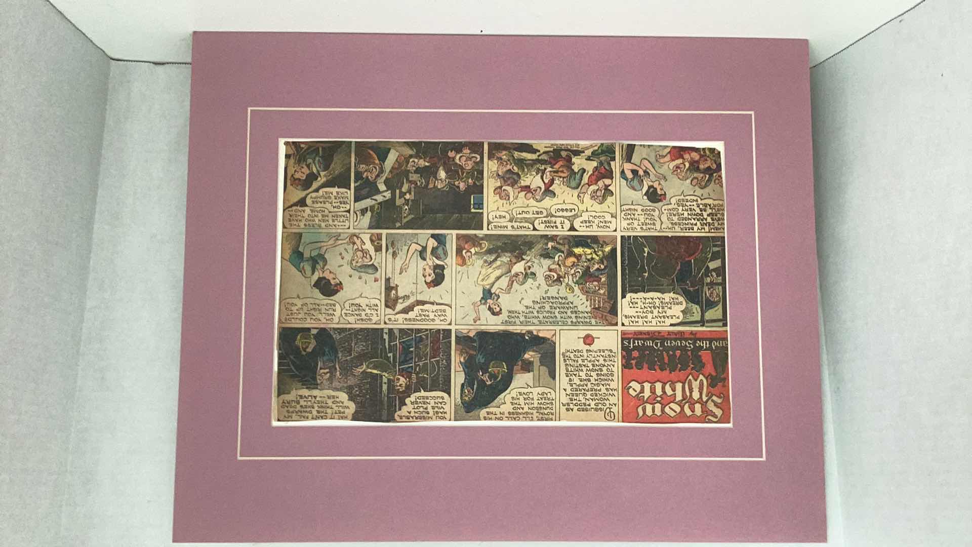 Photo 7 of VINTAGE 1937 WALT DISNEY “SNOW WHITE AND THE SEVEN DWARFS” MATTED ORIGINAL COLOR COMIC STRIP SET OF TWENTY 20” X H 16”