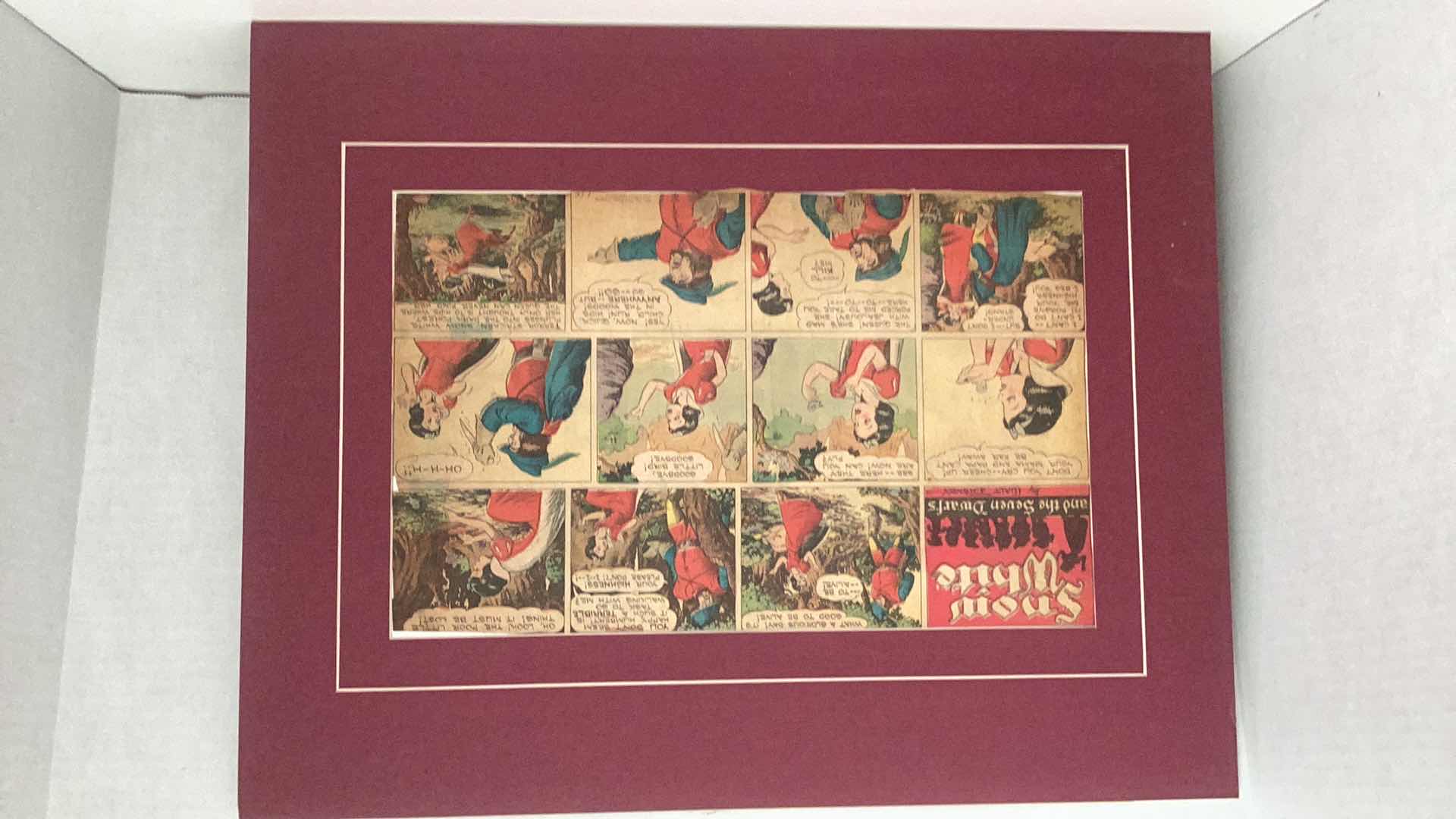 Photo 20 of VINTAGE 1937 WALT DISNEY “SNOW WHITE AND THE SEVEN DWARFS” MATTED ORIGINAL COLOR COMIC STRIP SET OF TWENTY 20” X H 16”
