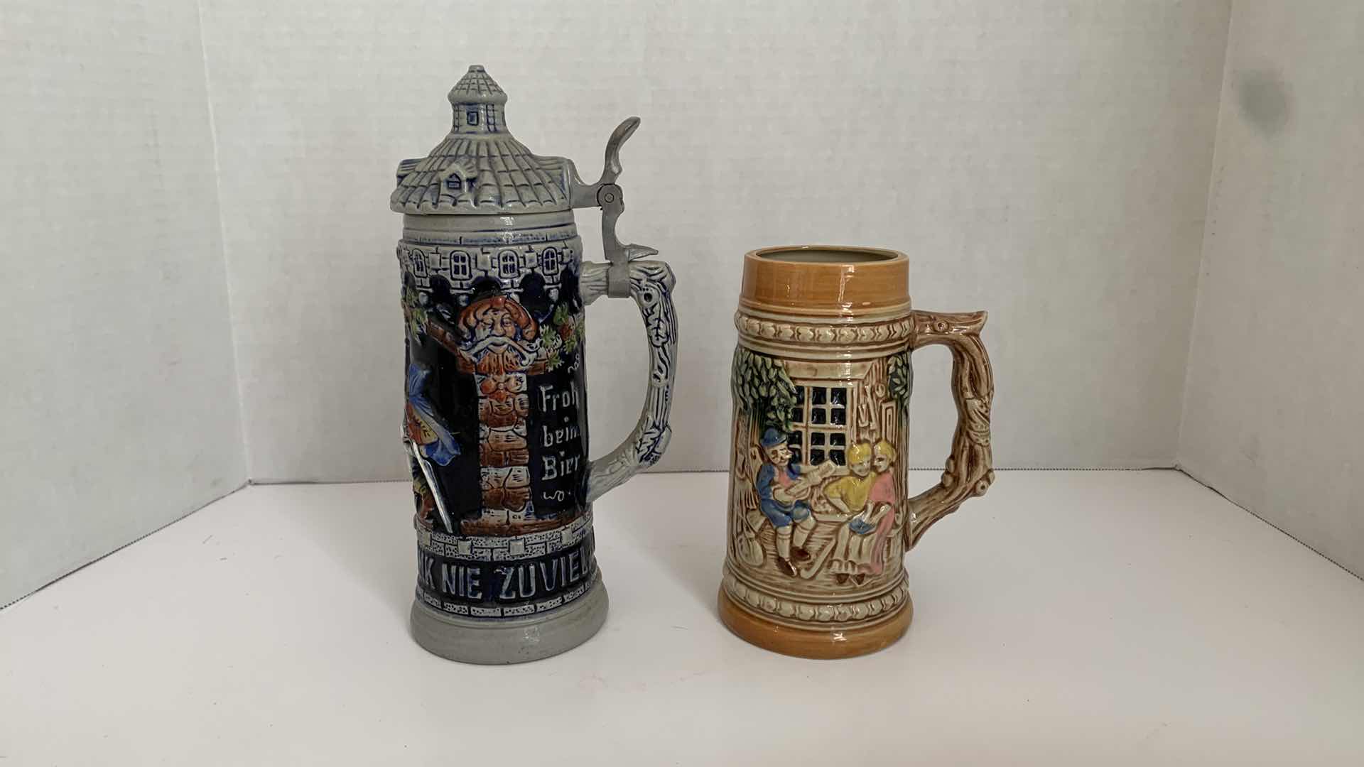 View 1 of SET OF 2 GERMAN BEER STEIN'S ONE MADE IN GERMANY 4” X 4” H 10”