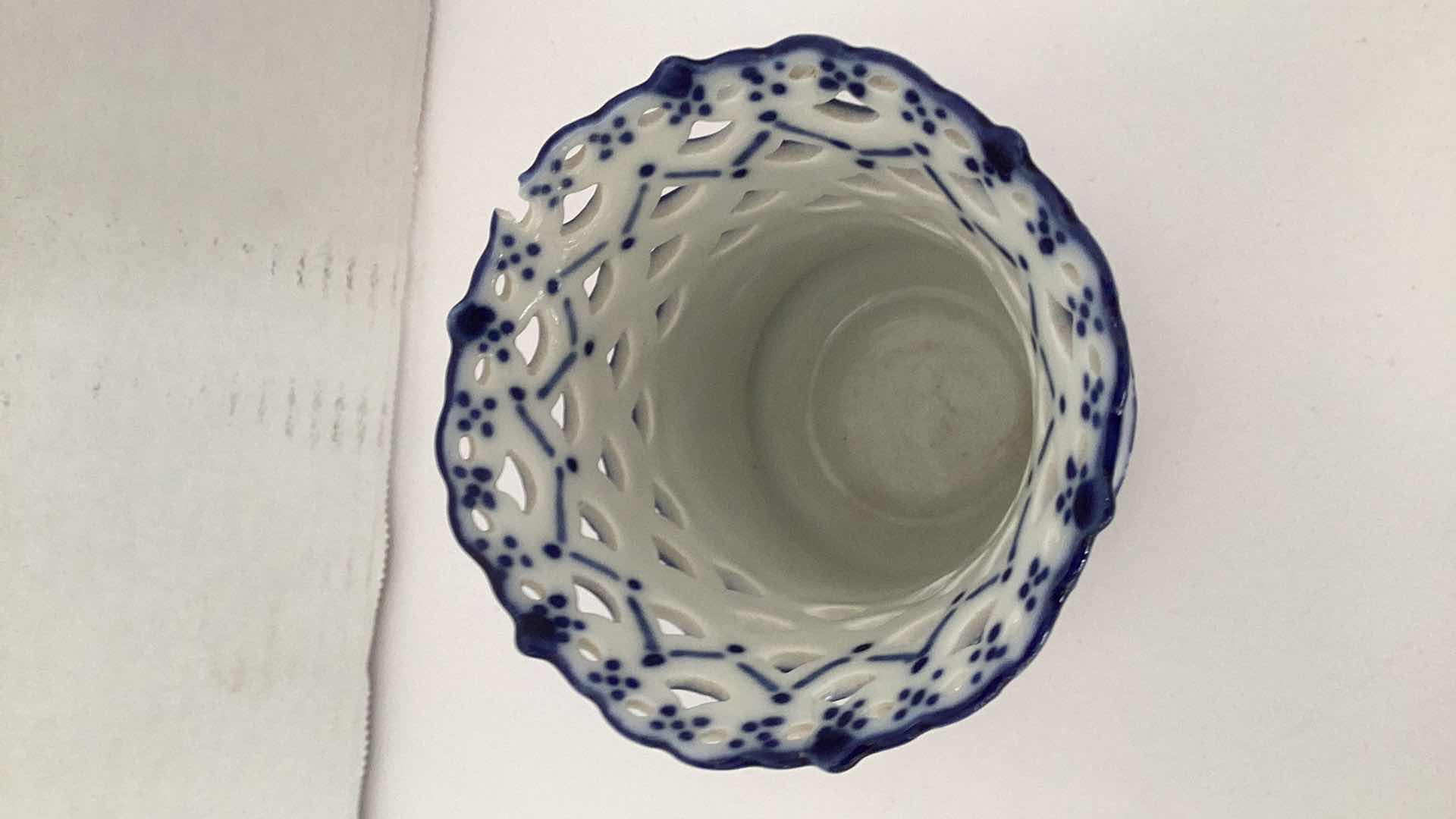 Photo 1 of RARE ROYAL COPENHAGEN BLUE FLUTED FULL LACE VASE 3” X H 4” 