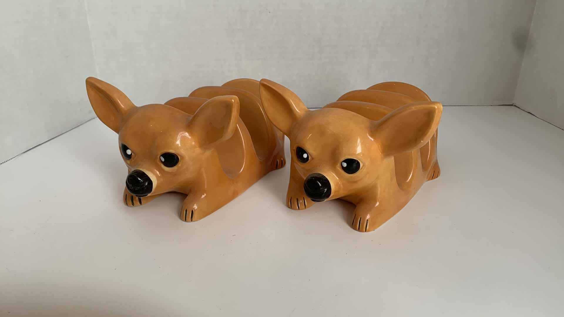 View 1 of SET OF 2 CERAMIC CHIHUAHUA TACO HOLDER STAND 5” X 8” H 5”