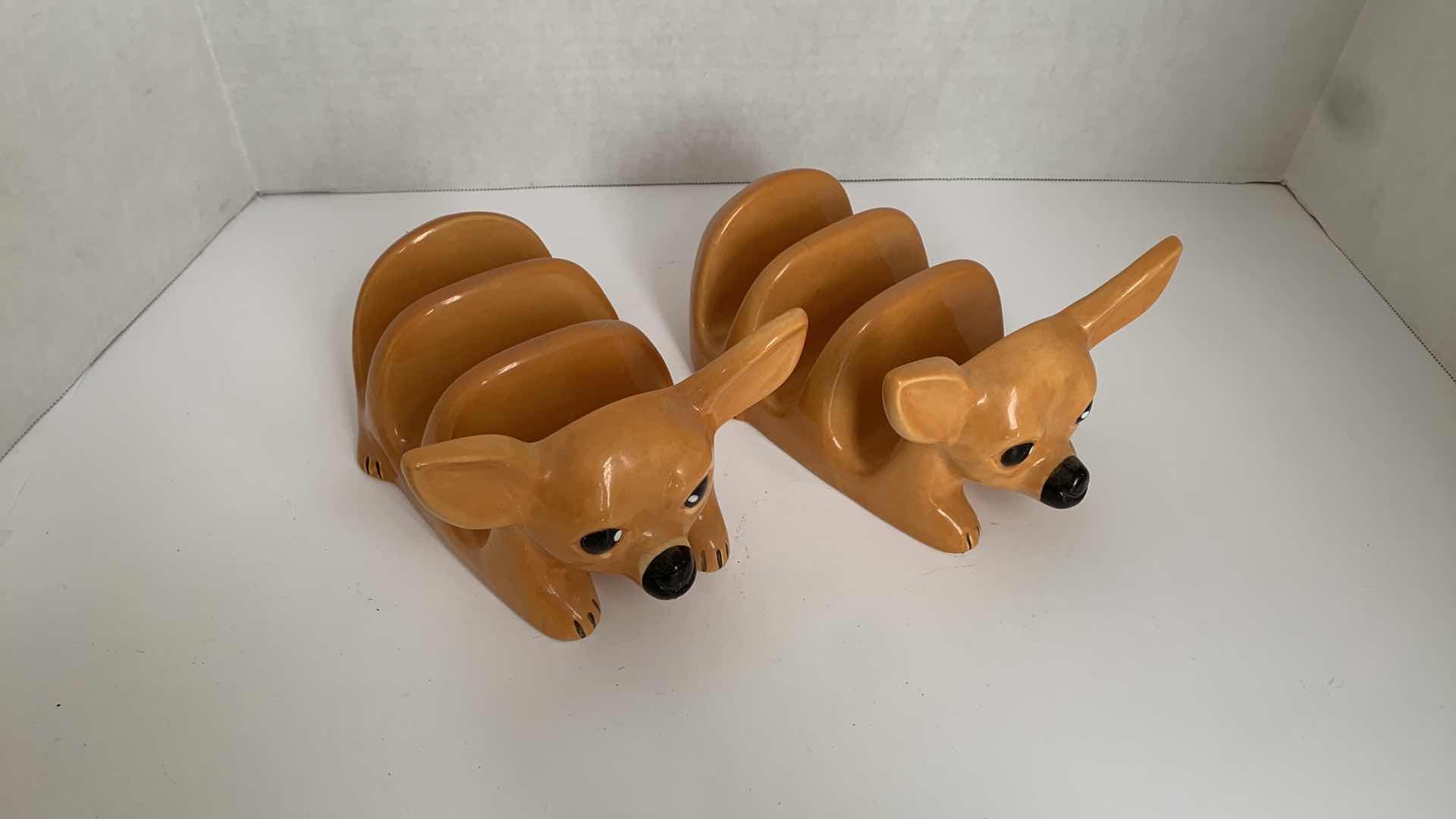 View 2 of SET OF 2 CERAMIC CHIHUAHUA TACO HOLDER STAND 5” X 8” H 5”