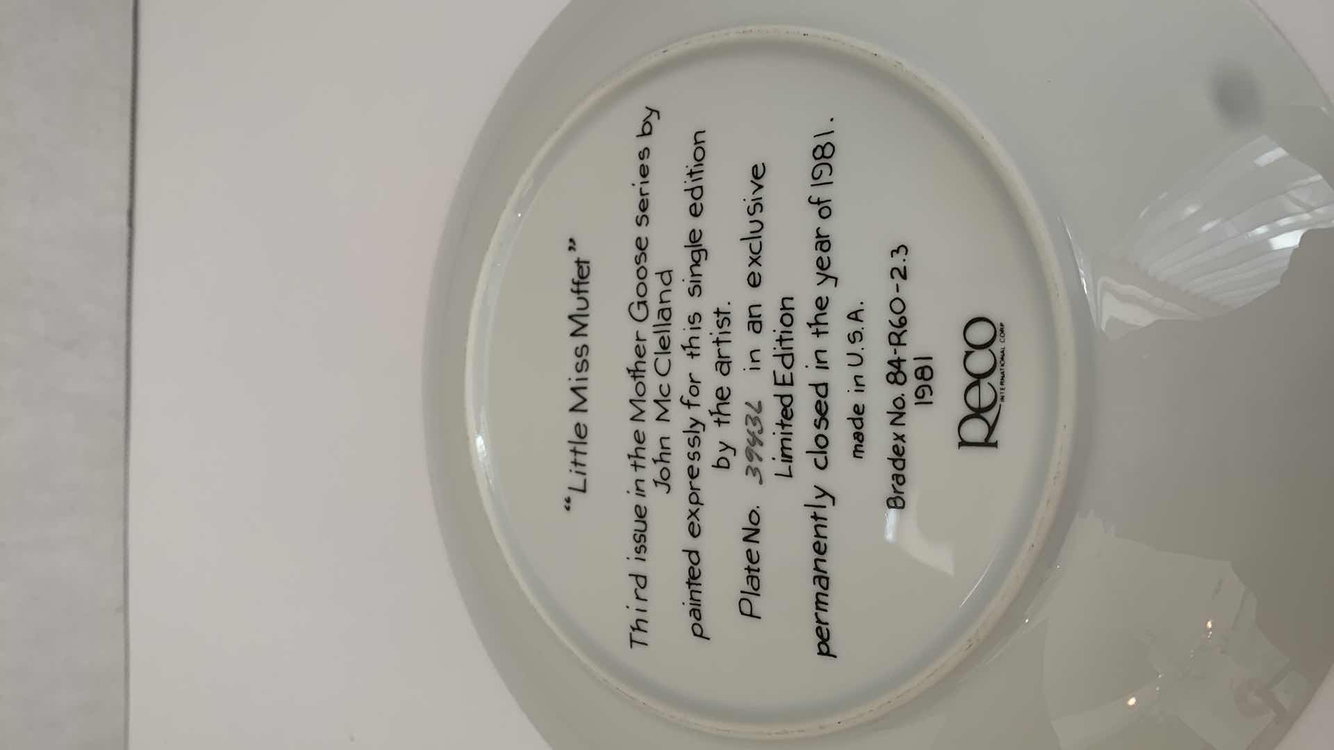 Photo 1 of JOHN MCCLELLAND “LITTLE MISS MUFFET” PLATE 9” WIDE