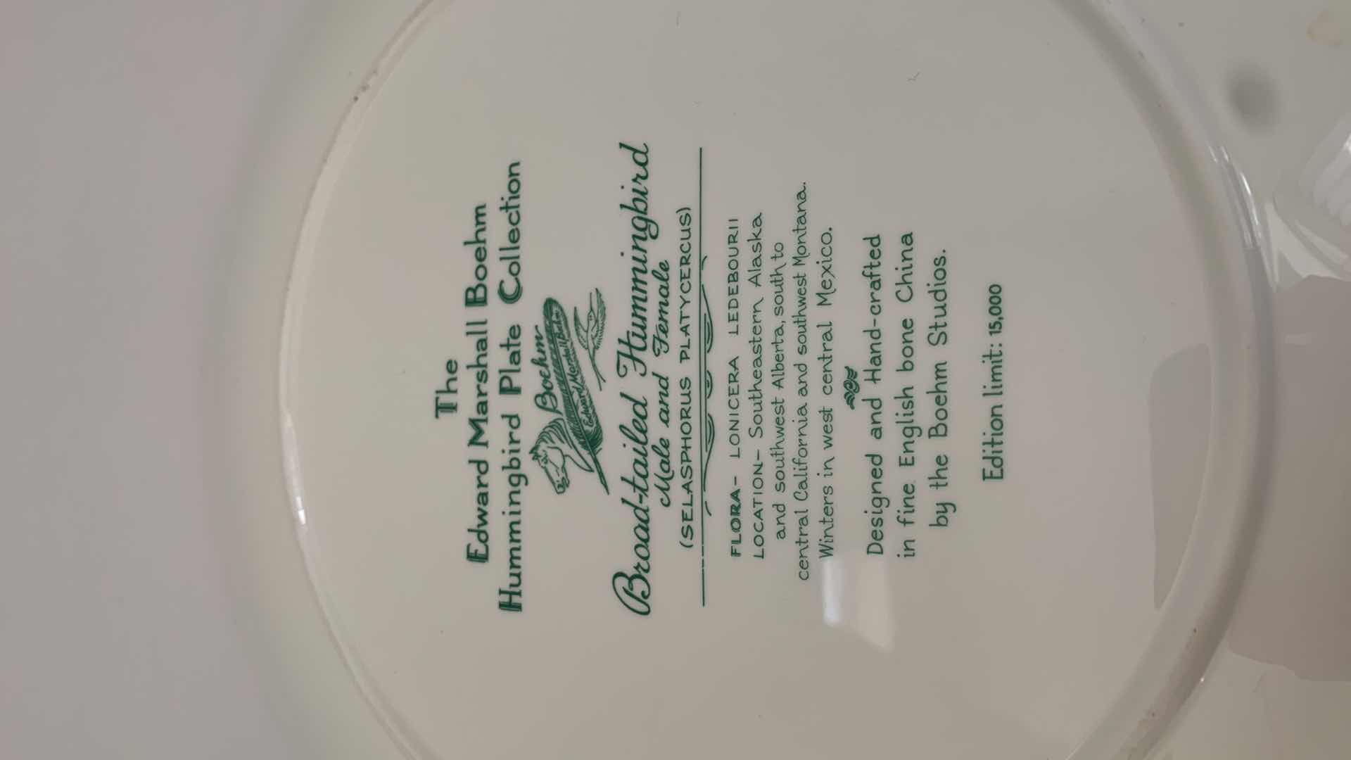 Photo 1 of EDWARD MARSHALL BOEHM “HUMMINGBIRD” PLATE 11” WIDE