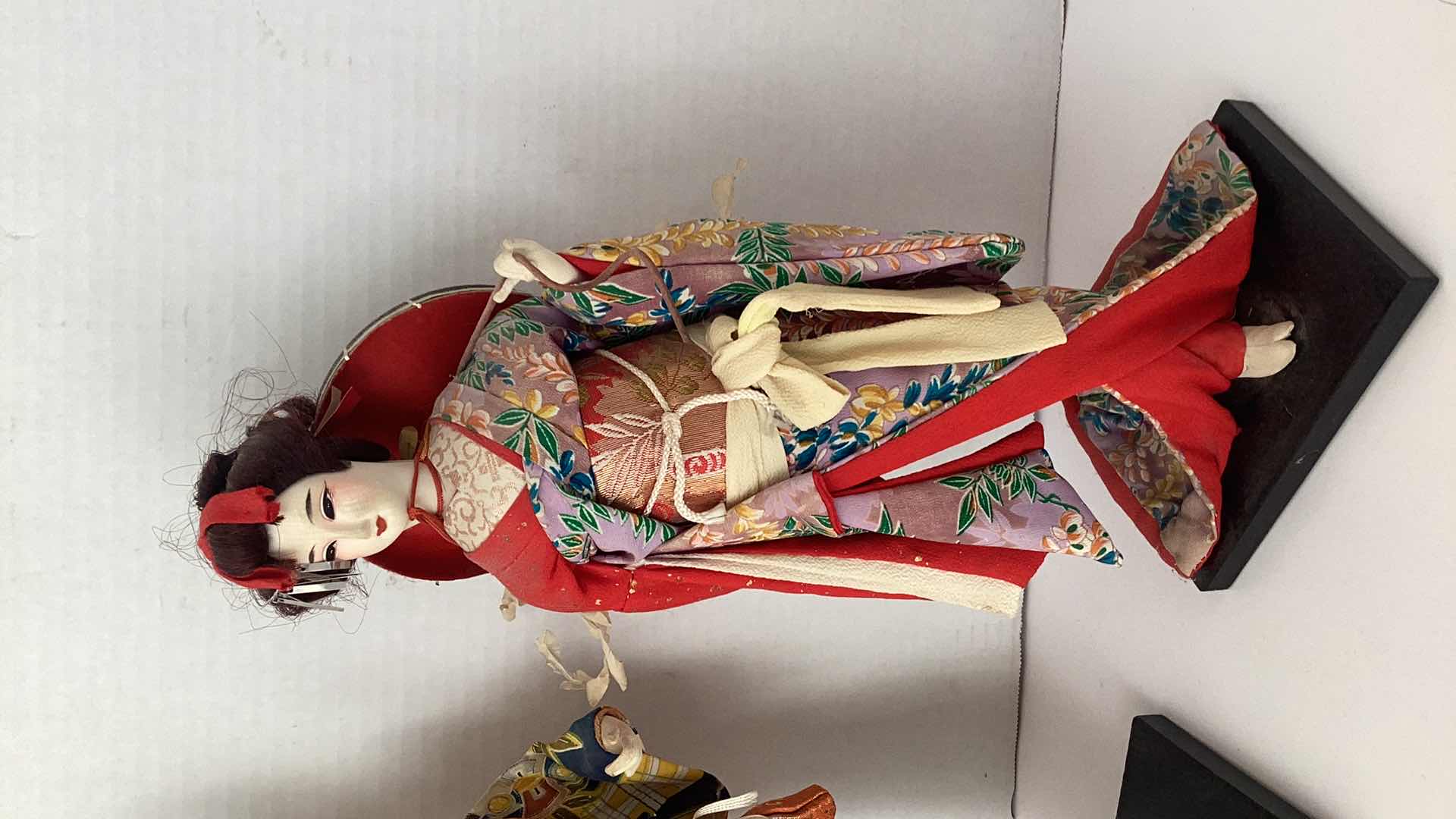 Photo 2 of TWO VINTAGE JAPANESE DOLLS IN KIMONOS 15” TALL