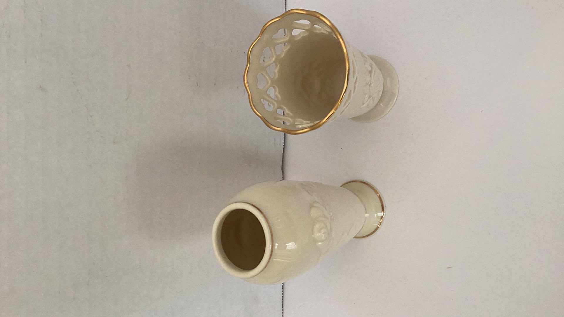 Photo 2 of LENOX CHINA SET OF TWO HEART POSY VASE HAND PAINTED WITH 24K GOLD 2 1/2” X 4” RETAIL $25