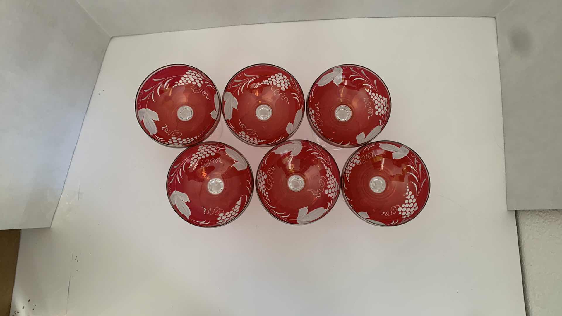 Photo 1 of SET OF 6 ECHT BLEIKRISTALL RED COUPE GLASSES H 5.5”