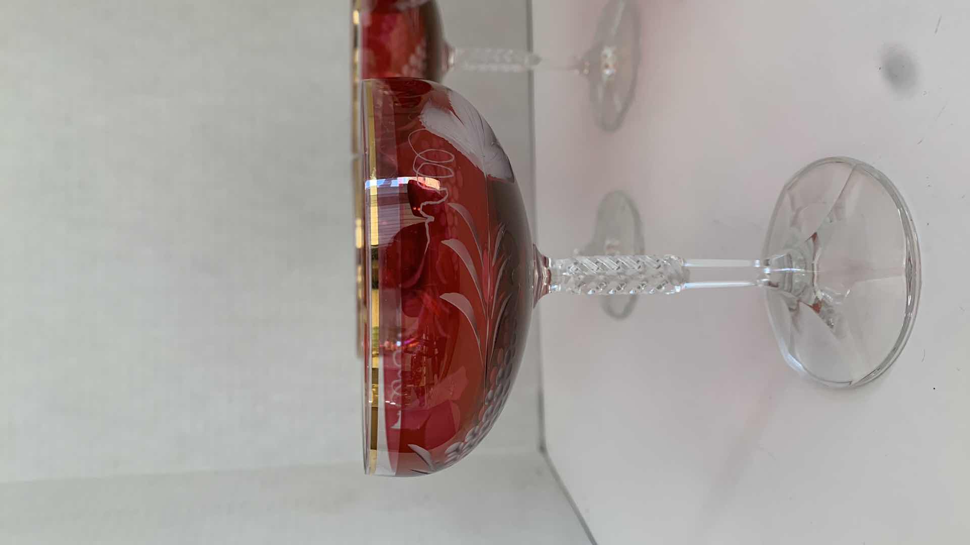 Photo 1 of SET OF 6 ECHT BLEIKRISTALL RED COUPE GLASSES H 5.5”