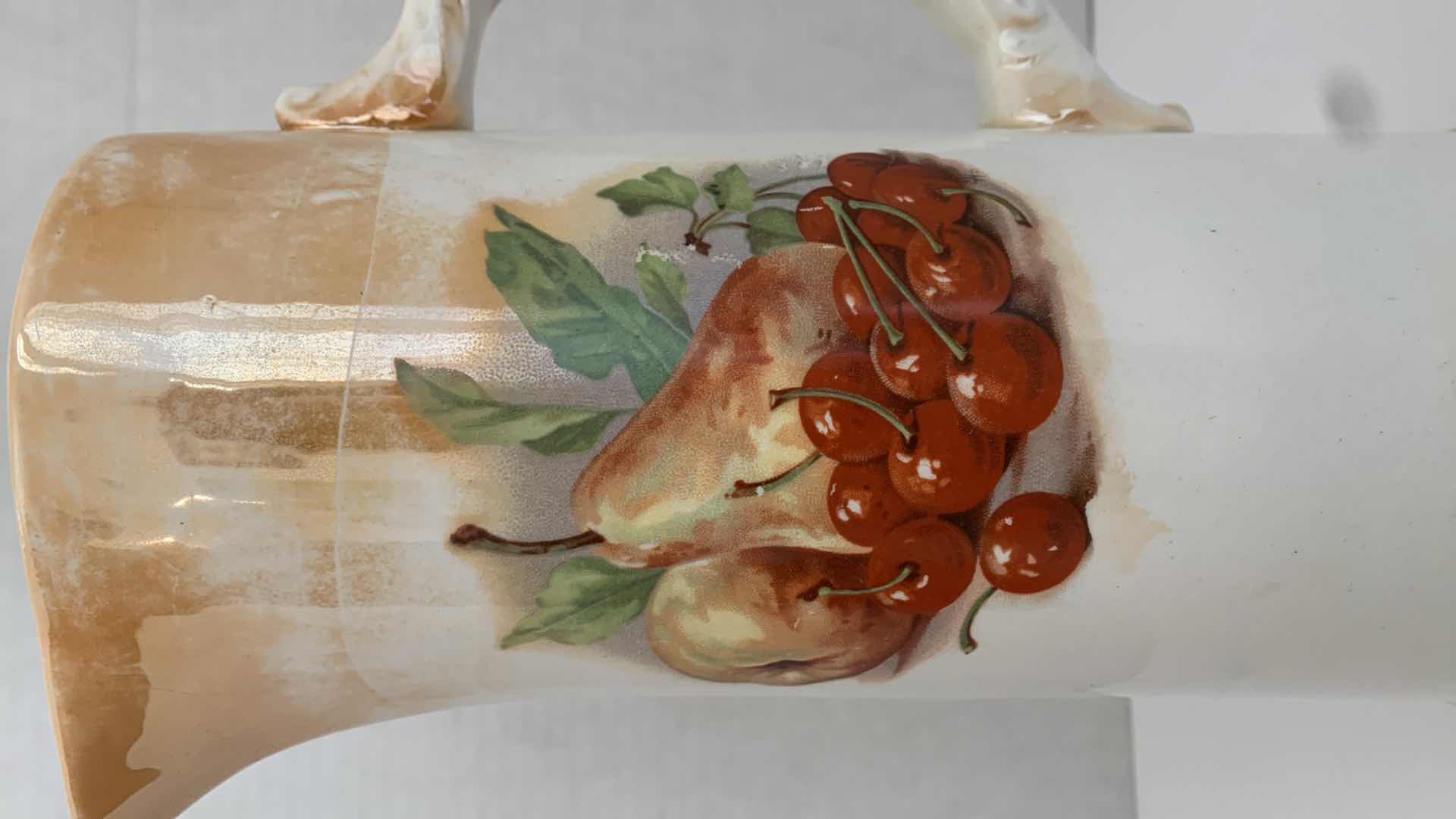 View 3 of RARE VINTAGE ETRUIA MELLOR & CO CHERRY PITCHER RETAIL H 12”